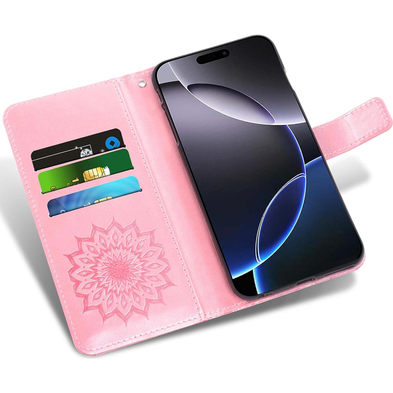 Funda Asuwish para iPhone 16 Pro Max Cartera Rosa Dorado