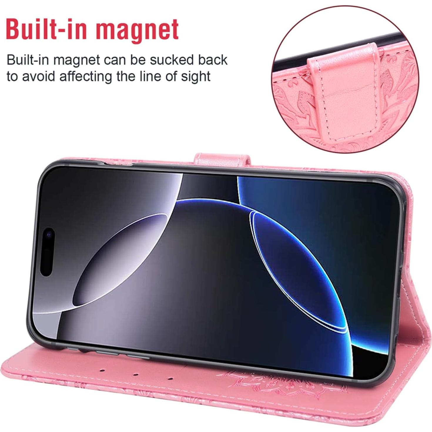 Funda Asuwish para iPhone 16 Pro Max Cartera Rosa Dorado