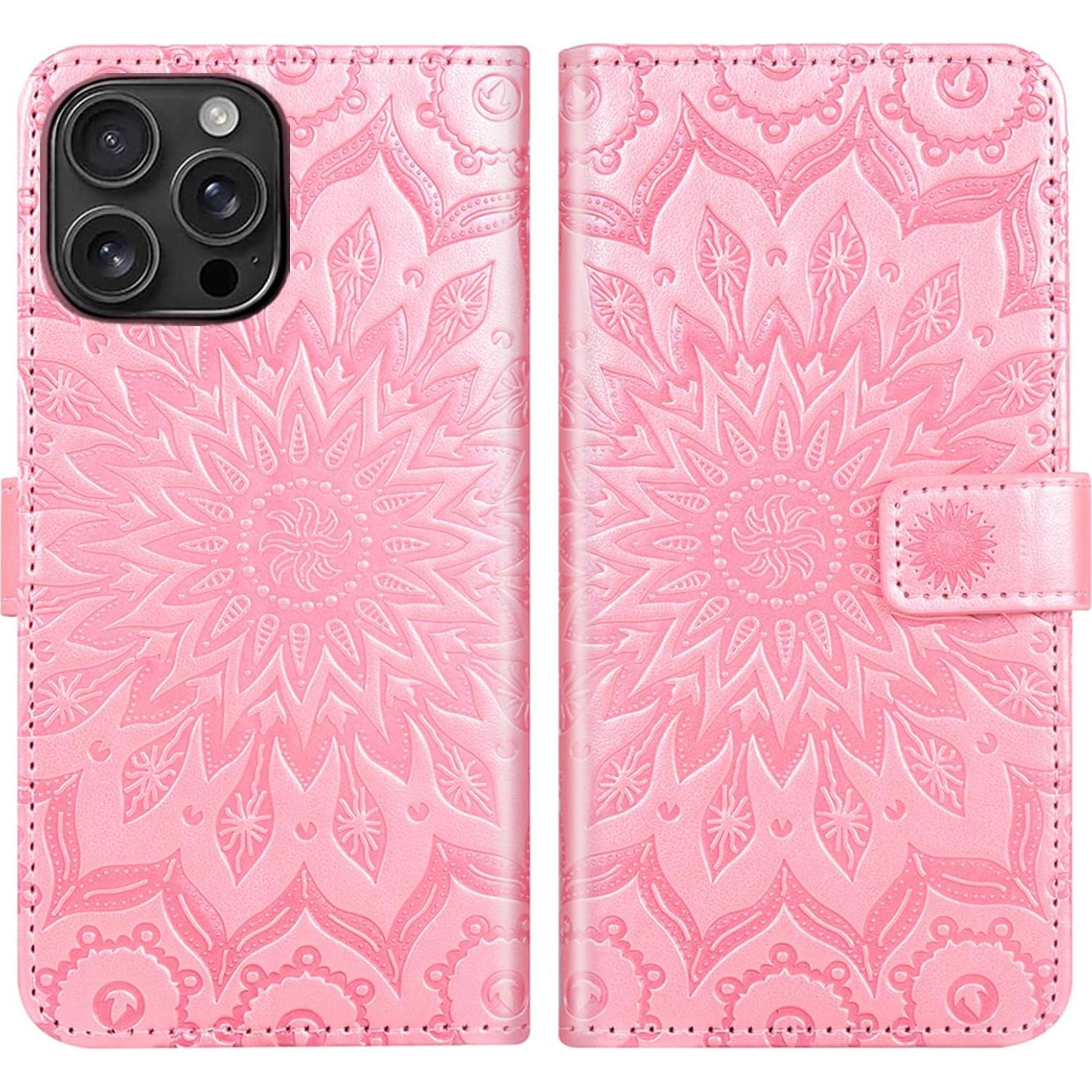 Funda Asuwish para iPhone 16 Pro Max Cartera Rosa Dorado