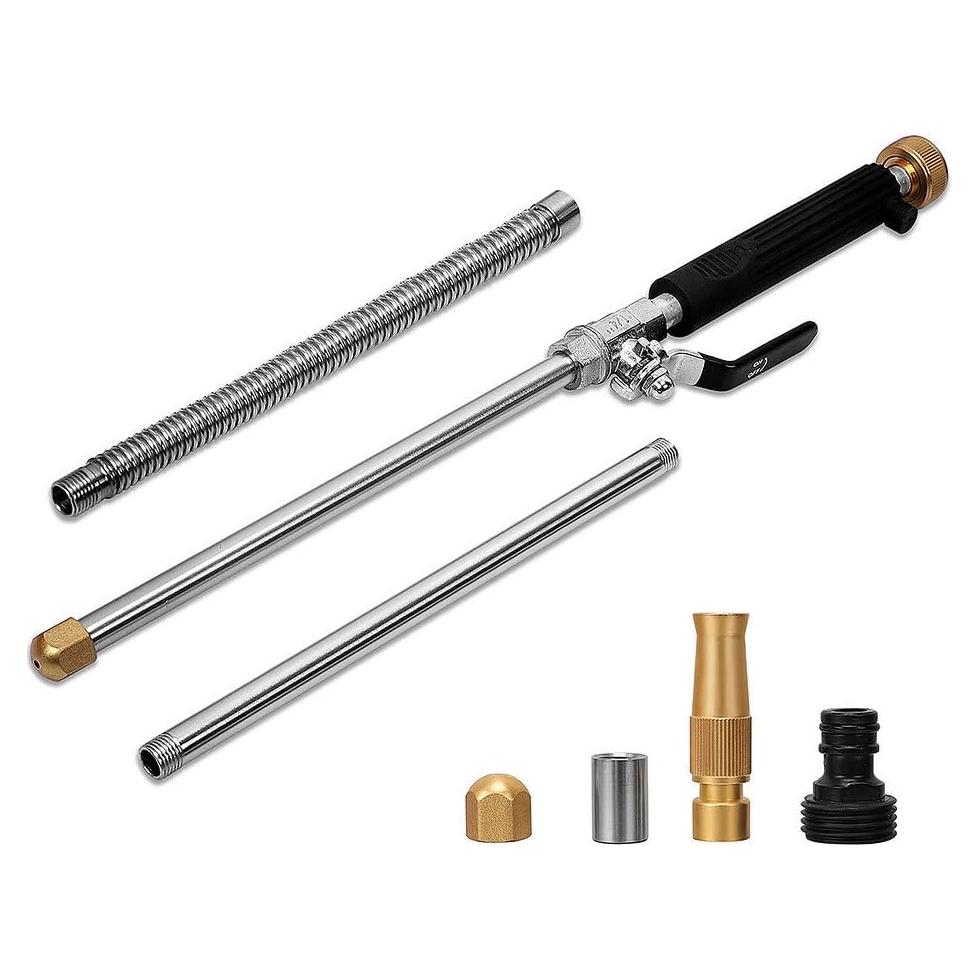 Hydro Jet High Pressure Power Washer-high pressure cleaning tool Extra Long Extendable Wand,Flexible Water Hose Universal Nozzle,Gutter Patio Car Pet Window Cleaning tool black