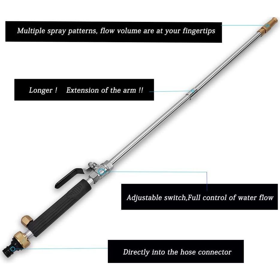 Hydro Jet High Pressure Power Washer-high pressure cleaning tool Extra Long Extendable Wand,Flexible Water Hose Universal Nozzle,Gutter Patio Car Pet Window Cleaning tool black