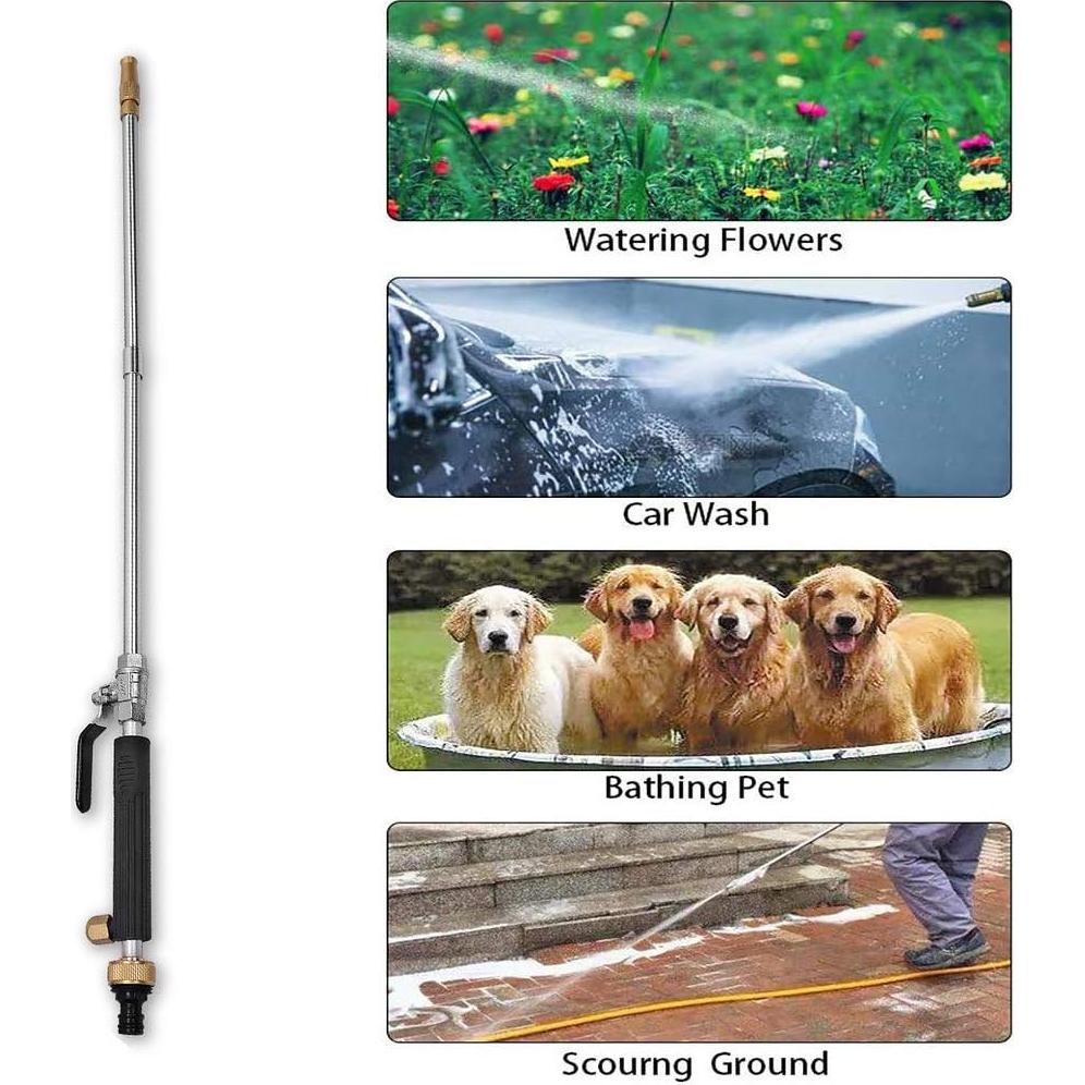 Hydro Jet High Pressure Power Washer-high pressure cleaning tool Extra Long Extendable Wand,Flexible Water Hose Universal Nozzle,Gutter Patio Car Pet Window Cleaning tool black