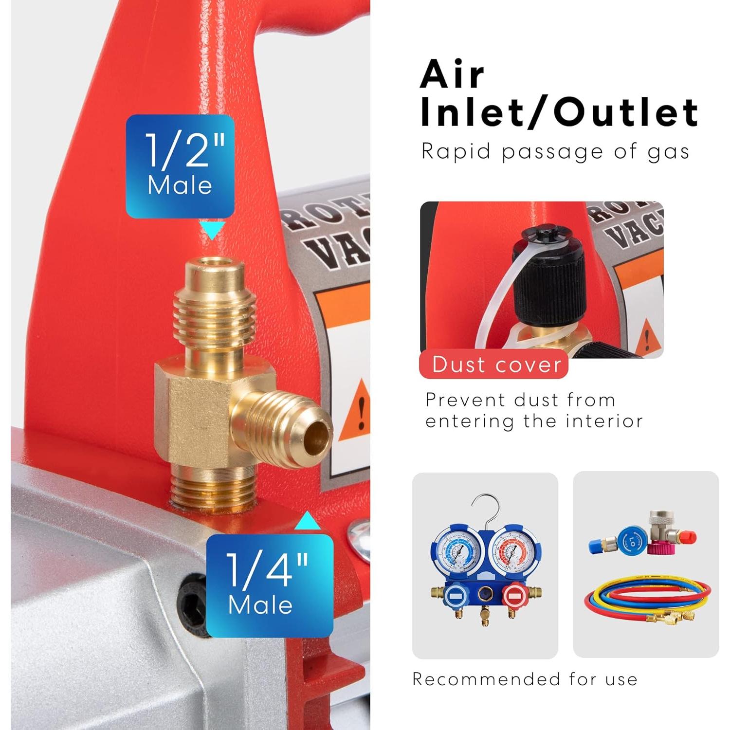 Bomba de Vacío VIVOHOME 1/4 HP 3.5 CFM Roja Portátil