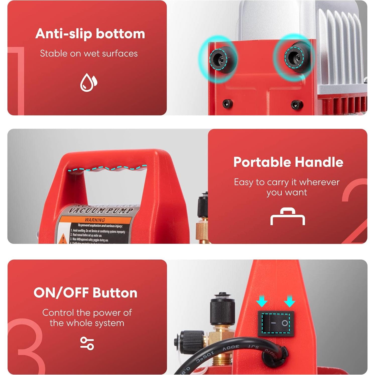 Bomba de Vacío VIVOHOME 1/4 HP 3.5 CFM Roja Portátil