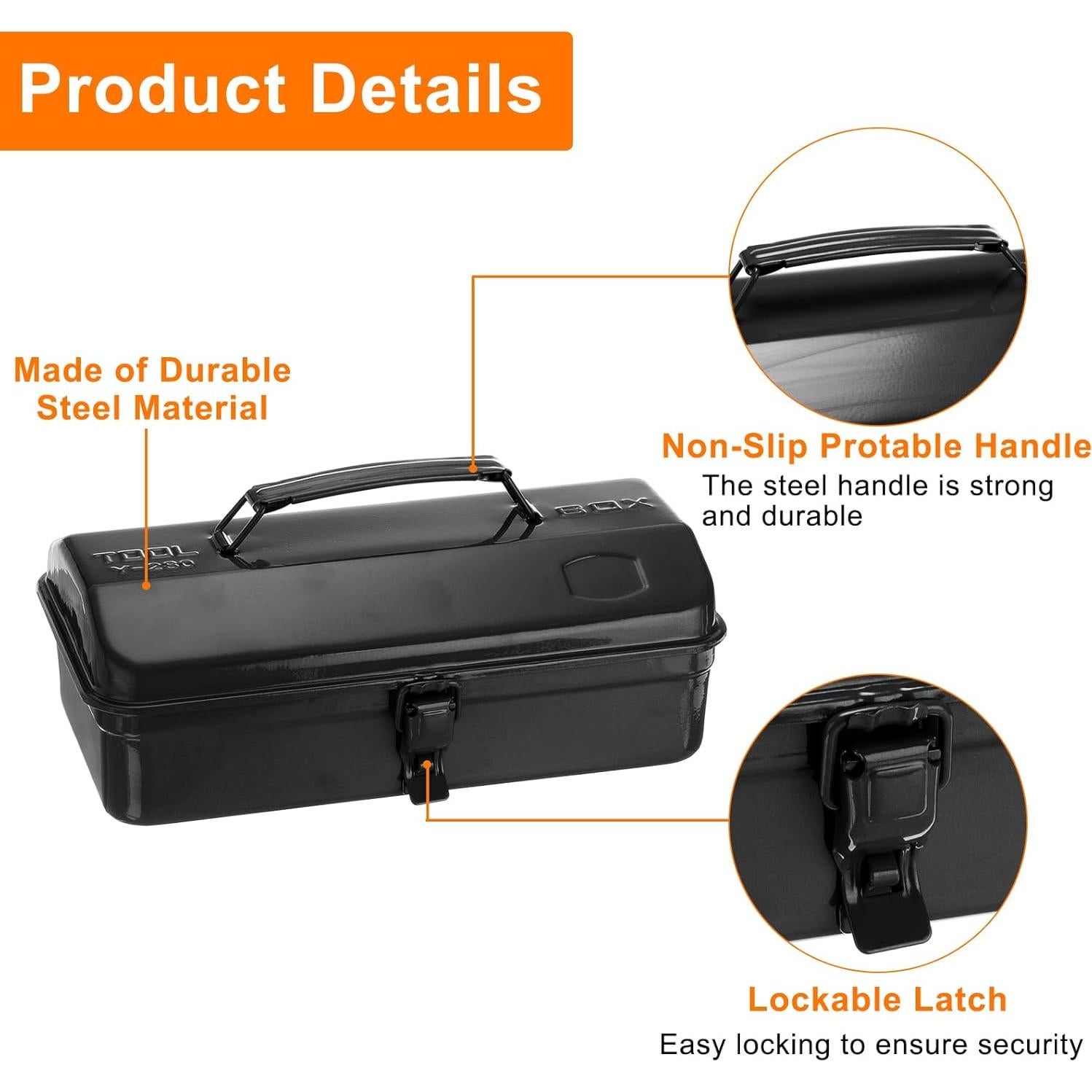 Caja de Herramientas HARFINGTON 29 cm Acero Negro con Cerradura