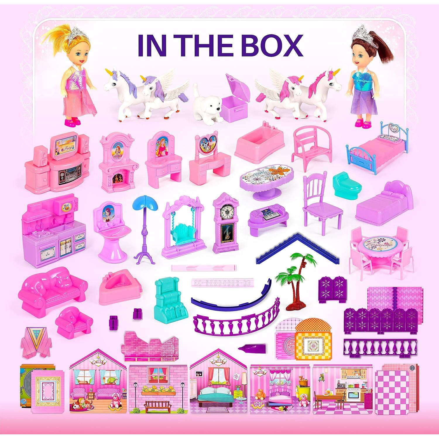 Casa de Muñecas TOMLEON con 2 Princesas y Muebles