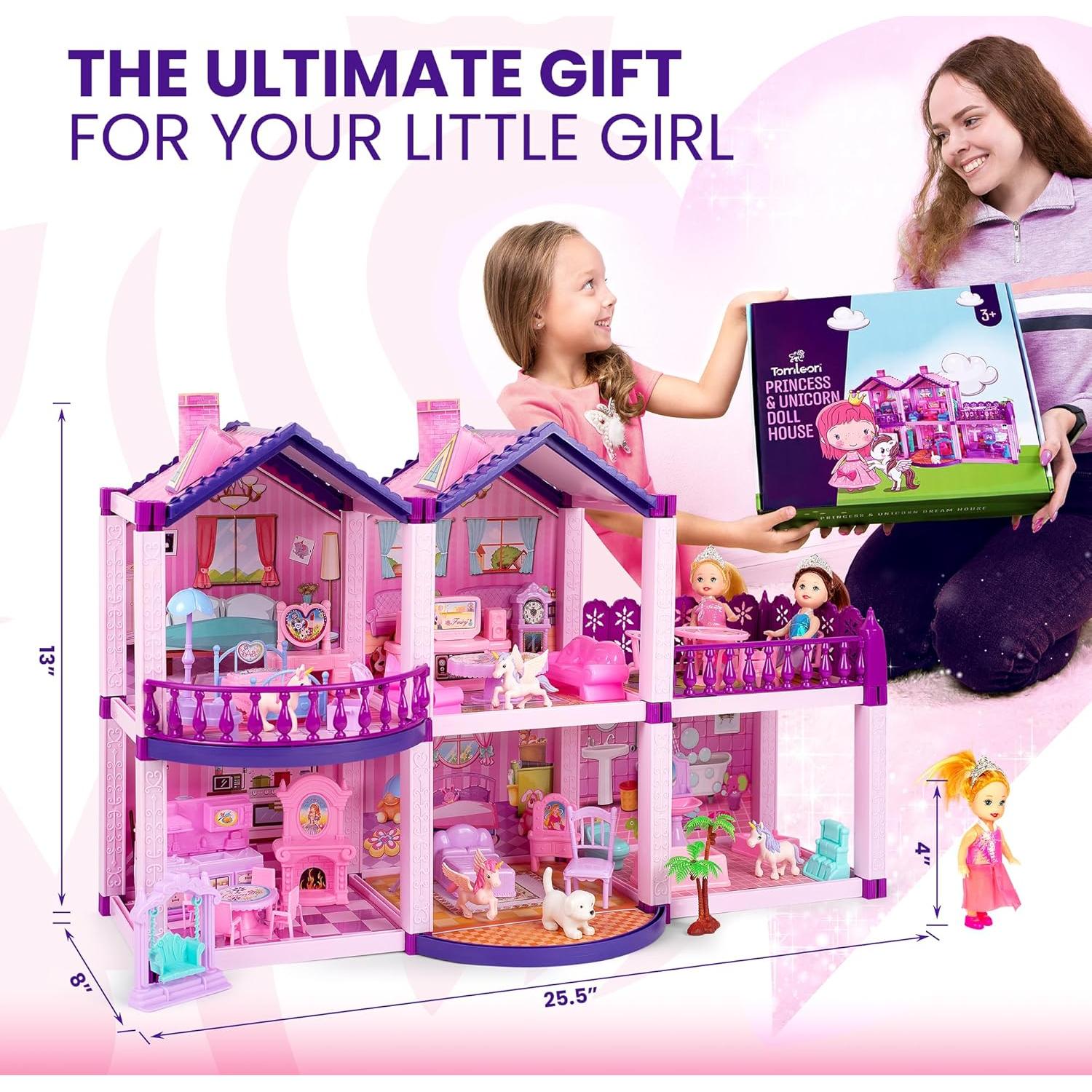 Casa de Muñecas TOMLEON con 2 Princesas y Muebles