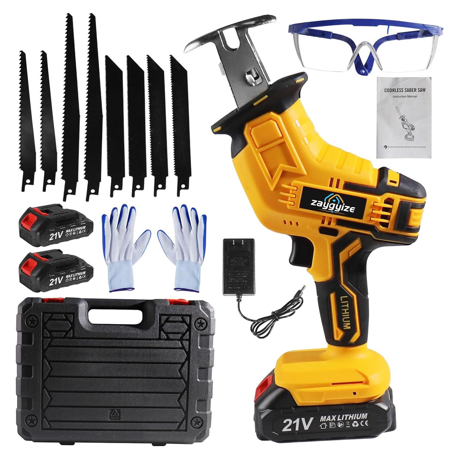 Cordless Reciprocating Saw, 0-3500 SPM, with 2 Packs Batteries, Tool-free Blade Change, LED Light Power Reciprocating Saws, 8 Saw Blades Kit for Wood/Metal/PVC Cutting Included