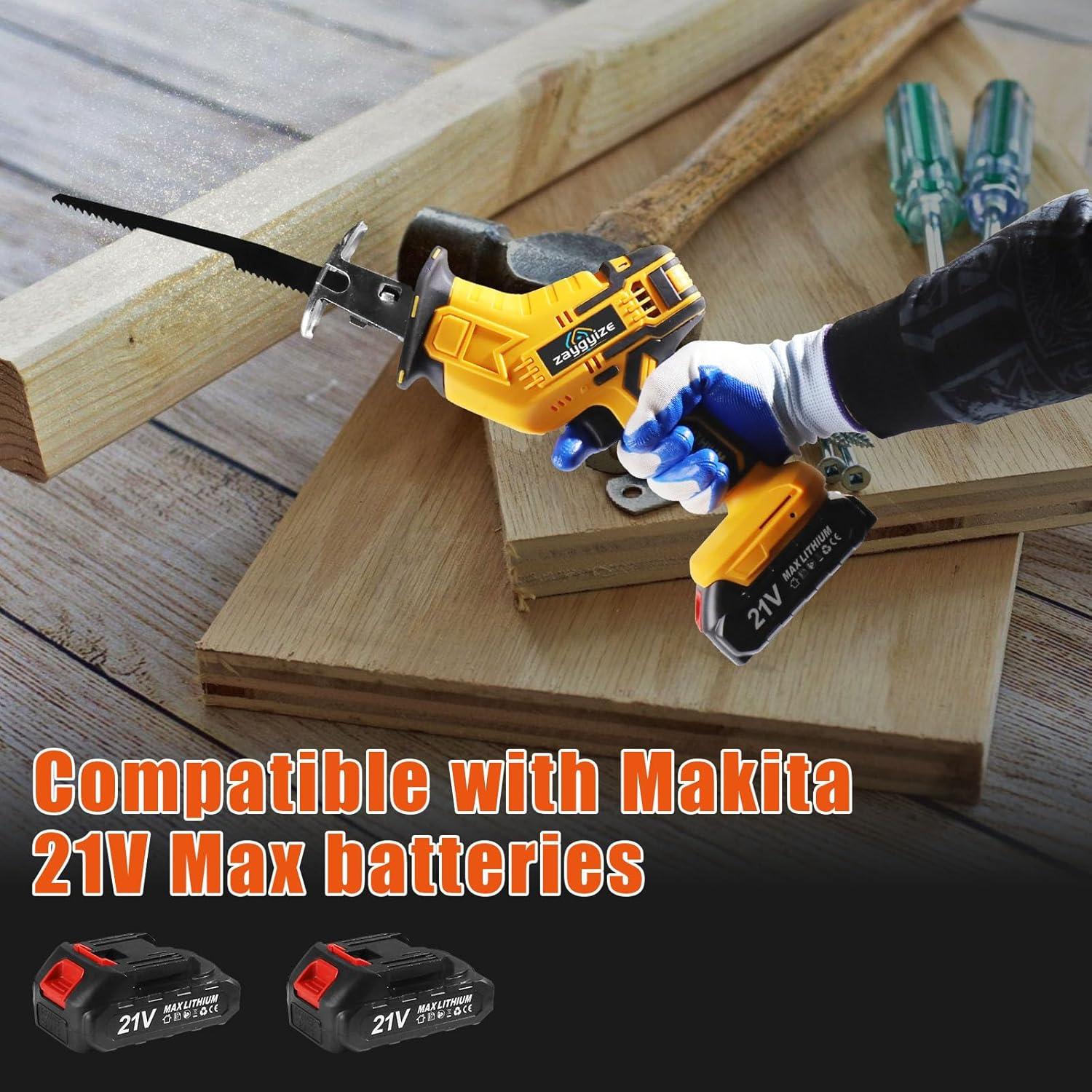 Cordless Reciprocating Saw, 0-3500 SPM, with 2 Packs Batteries, Tool-free Blade Change, LED Light Power Reciprocating Saws, 8 Saw Blades Kit for Wood/Metal/PVC Cutting Included