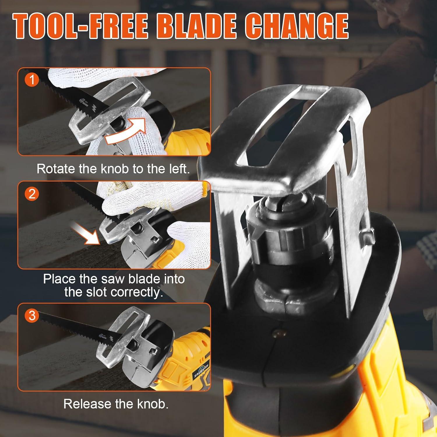 Cordless Reciprocating Saw, 0-3500 SPM, with 2 Packs Batteries, Tool-free Blade Change, LED Light Power Reciprocating Saws, 8 Saw Blades Kit for Wood/Metal/PVC Cutting Included