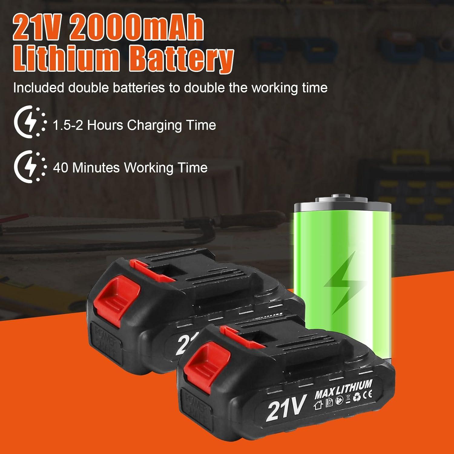 Cordless Reciprocating Saw, 0-3500 SPM, with 2 Packs Batteries, Tool-free Blade Change, LED Light Power Reciprocating Saws, 8 Saw Blades Kit for Wood/Metal/PVC Cutting Included