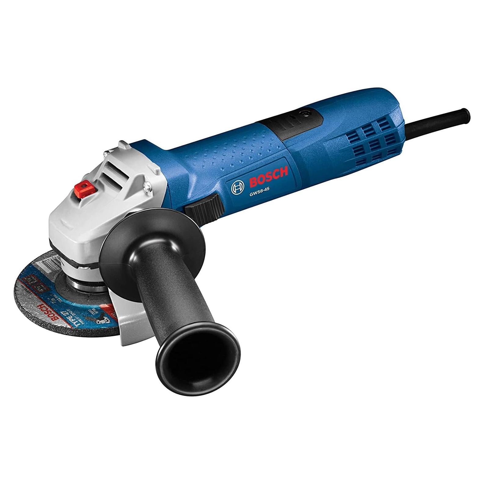 BOSCH GWS8-45 4-1/2 Inch 7.5 Amp Angle Grinder with Lock-On Switch, Lightweight Design, and Durable Protection Guard for Metal and Concrete Grinding