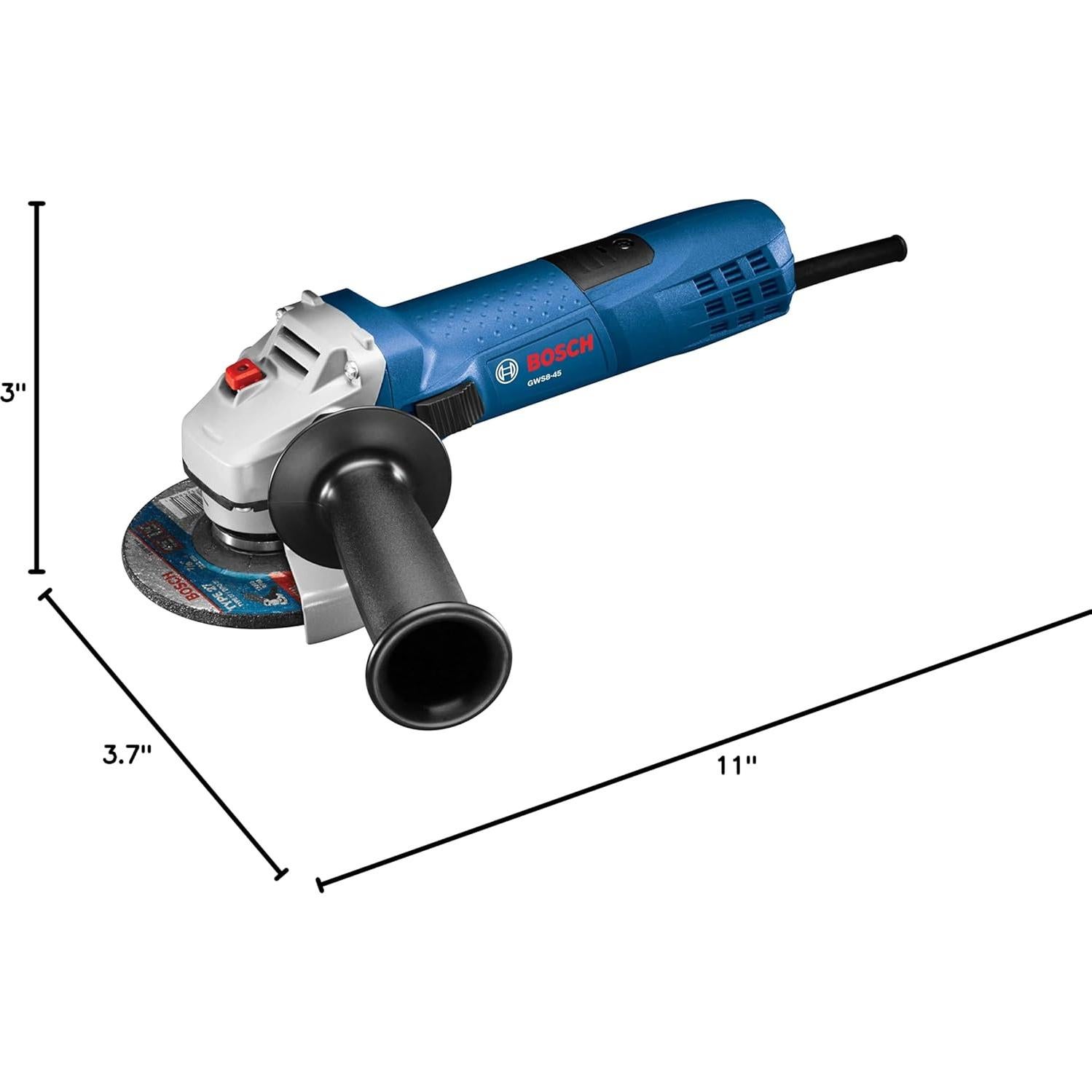 BOSCH GWS8-45 4-1/2 Inch 7.5 Amp Angle Grinder with Lock-On Switch, Lightweight Design, and Durable Protection Guard for Metal and Concrete Grinding