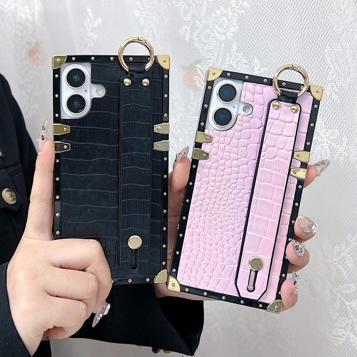 Funda de Lujo para iPhone 16 Plus - Cuero Cocodrilo Rosa
