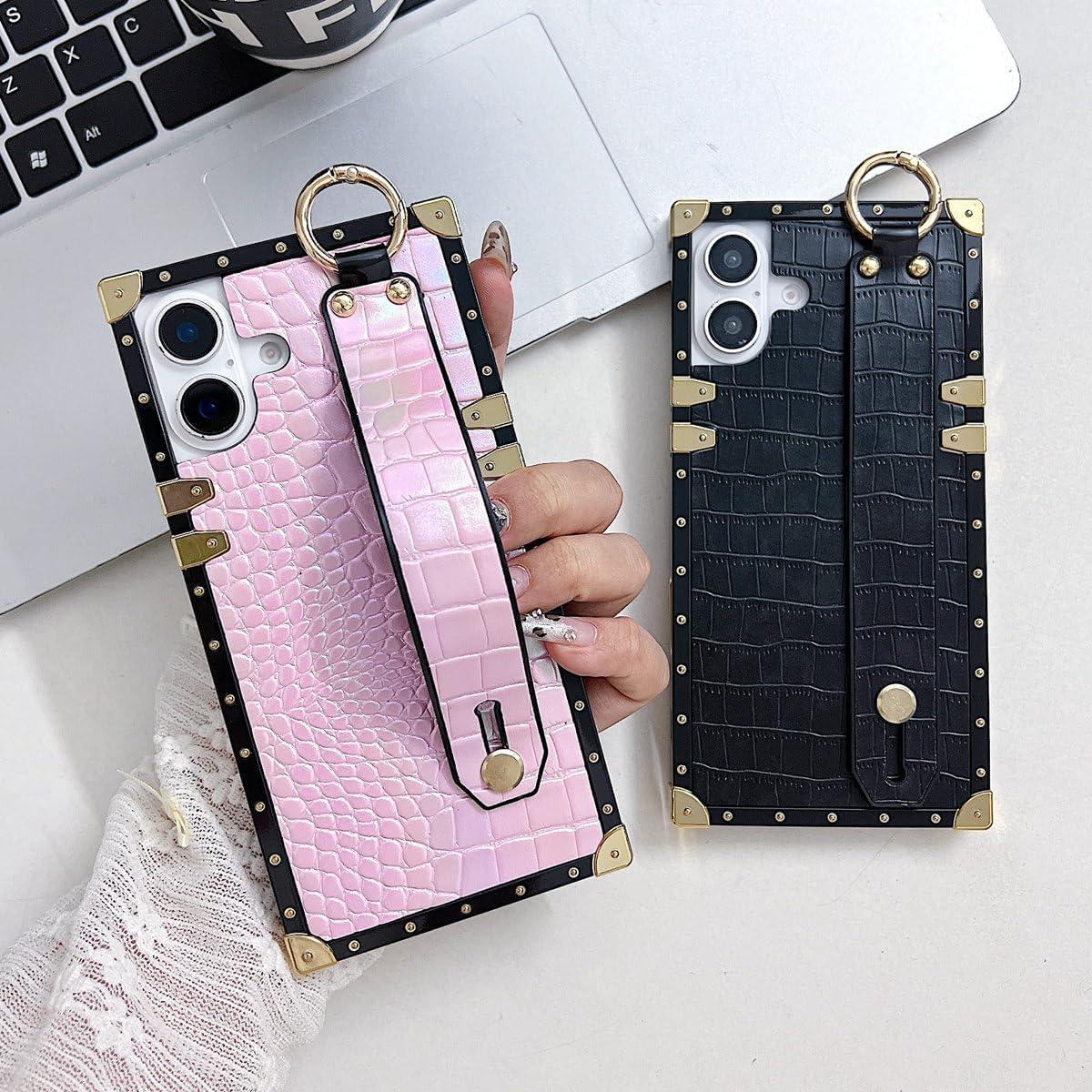 Funda de Lujo para iPhone 16 Plus - Cuero Cocodrilo Rosa