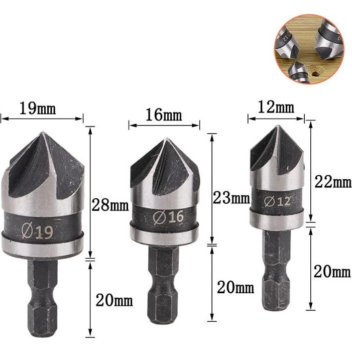 Juego de Brocas Avellanadas 3PCS Socoje 12mm 16mm 19mm