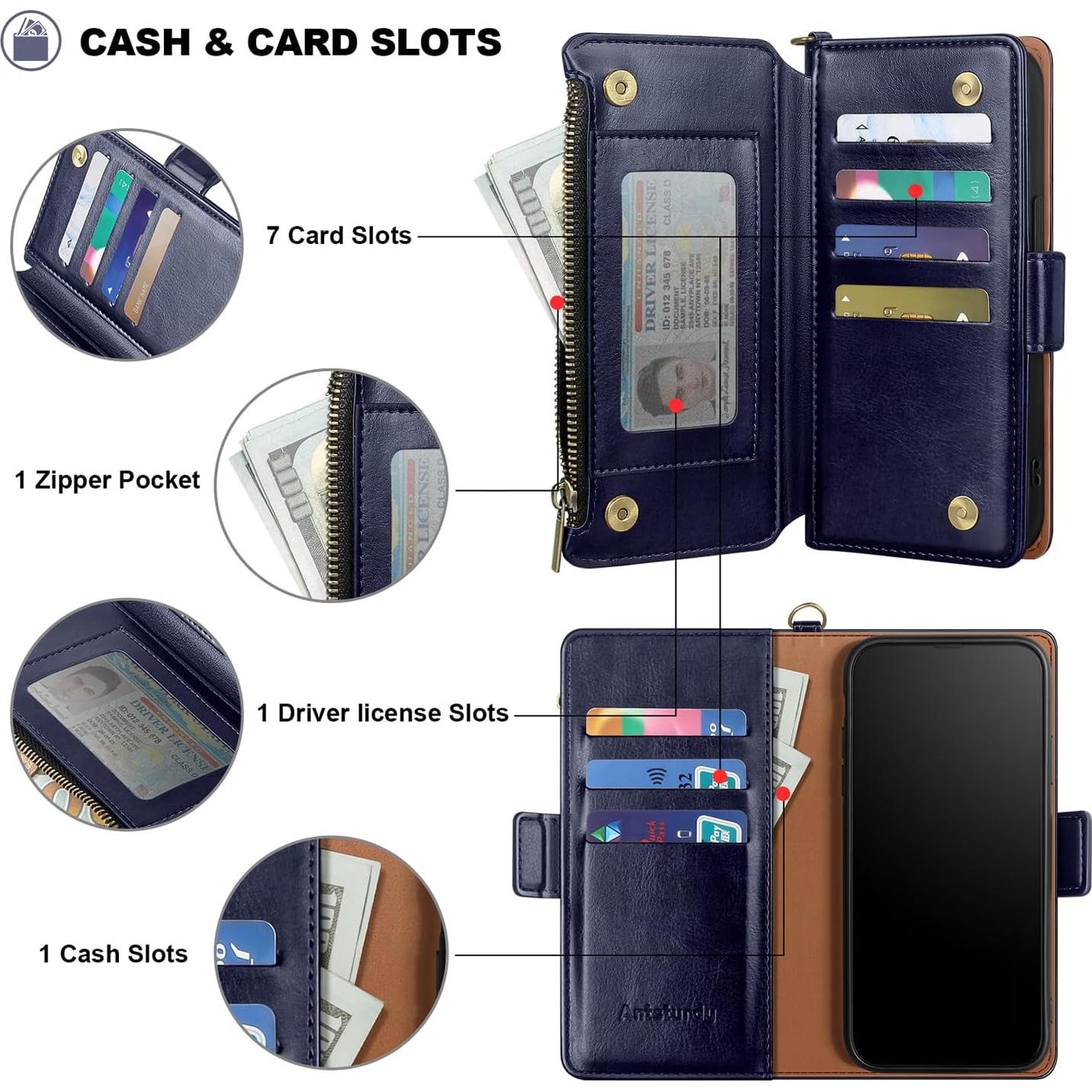 Funda de Cartera Antsturdy para iPhone 16 Pro Max Azul