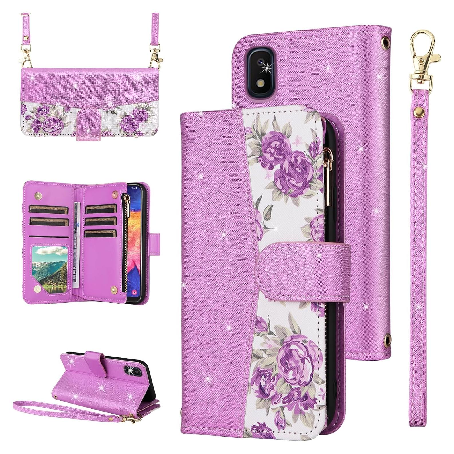 Funda Floral para Samsung Galaxy A10e con Monedero Púrpura