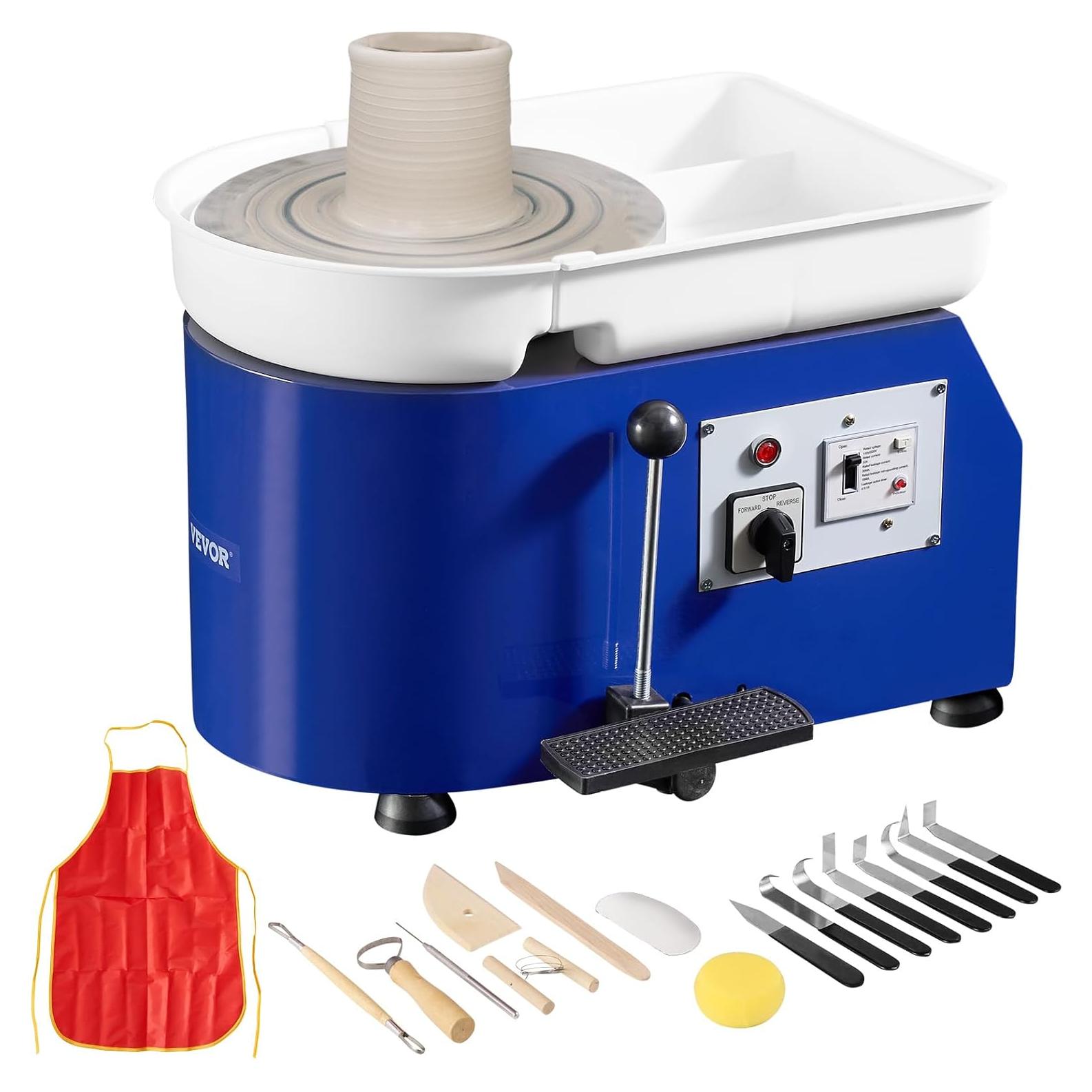 VEVOR Pottery Wheel for Adults and Beginners, 350W 11in Clay Wheel Forming Machine, Adjustable 60-300RPM Speed Handle and Pedal Control, ABS Detachable Basin, Accessory Kit for Craft DIY, Blue Updated