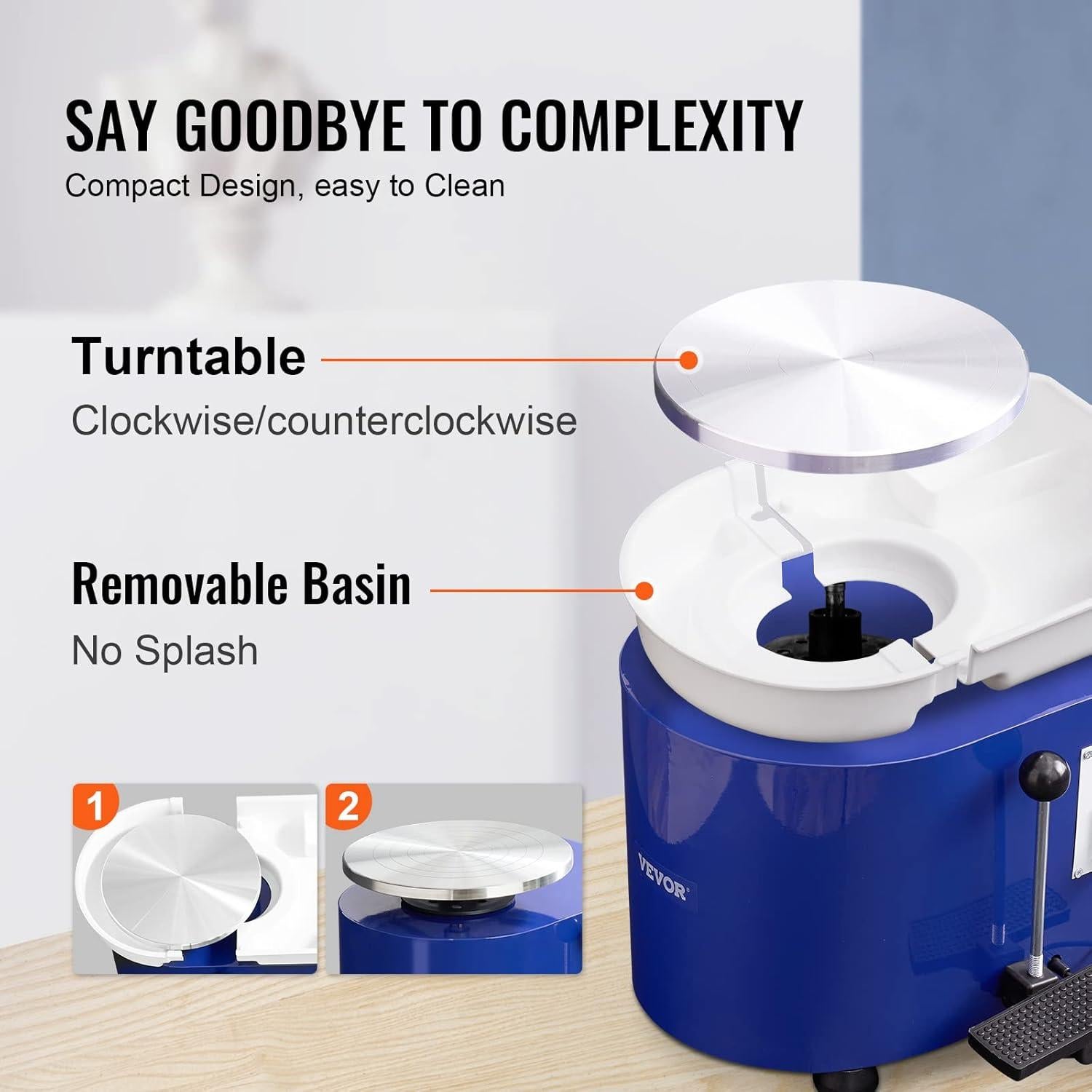 VEVOR Pottery Wheel for Adults and Beginners, 350W 11in Clay Wheel Forming Machine, Adjustable 60-300RPM Speed Handle and Pedal Control, ABS Detachable Basin, Accessory Kit for Craft DIY, Blue Updated