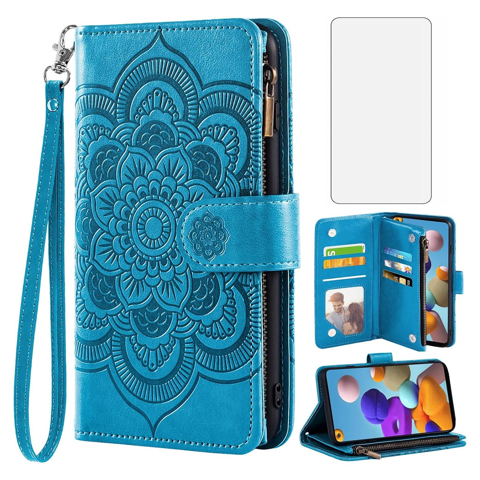 Funda de Cartera Asuwish para Samsung Galaxy A21S Azul