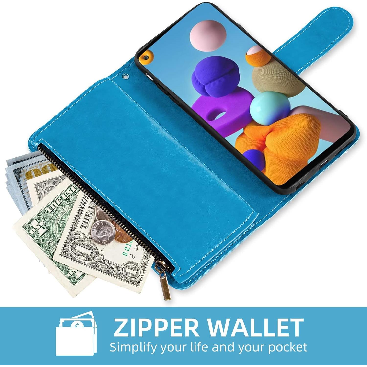 Funda de Cartera Asuwish para Samsung Galaxy A21S Azul