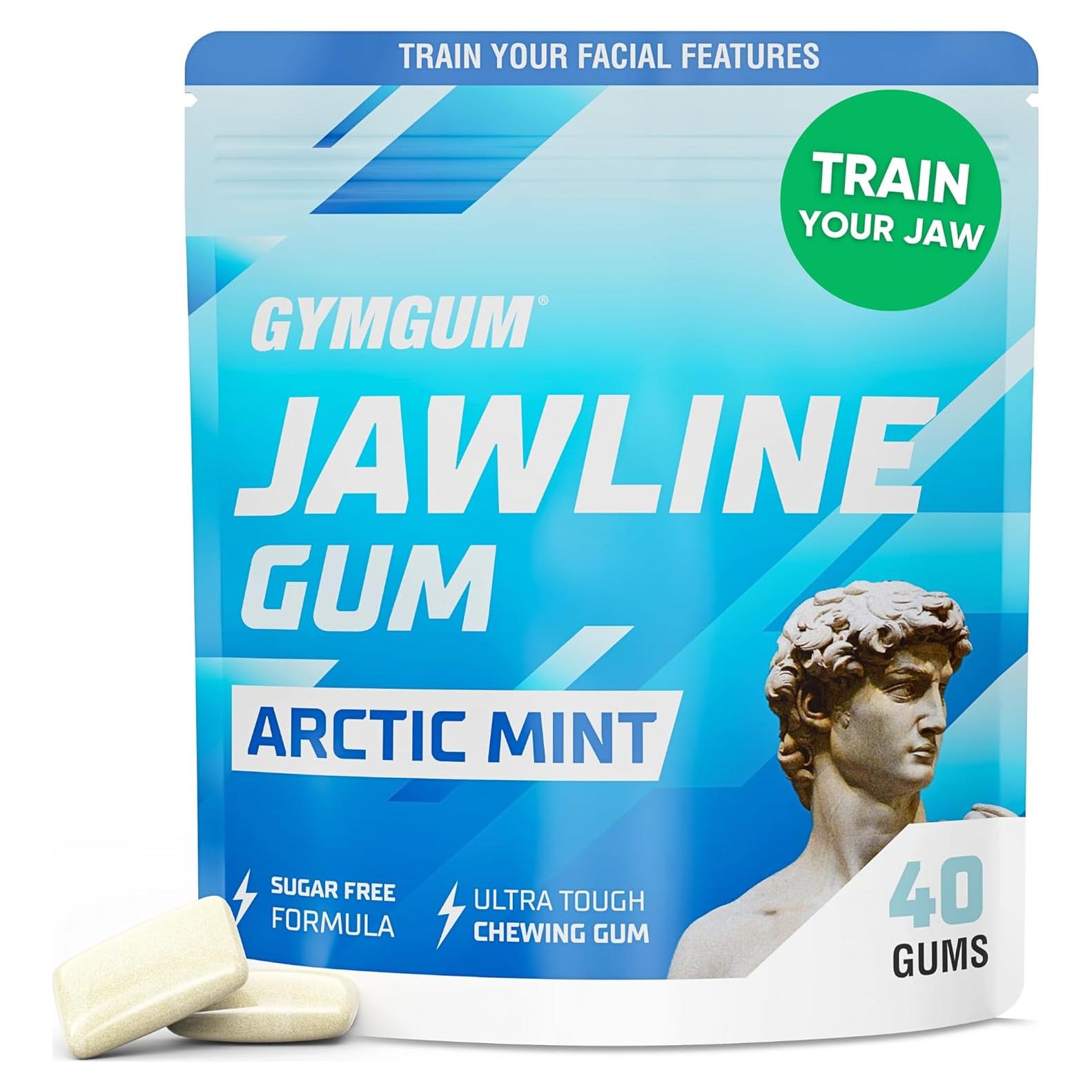Gymgum Jawline Gum | Hard Chewing Gum For Jaw Strength | Train Your Facial Features - Mewing Jaw Gum | Ultimate Jawline Exerciser | 0 Calories & Sugar Free Hard Gum (Arctic Mint, 40 Count)