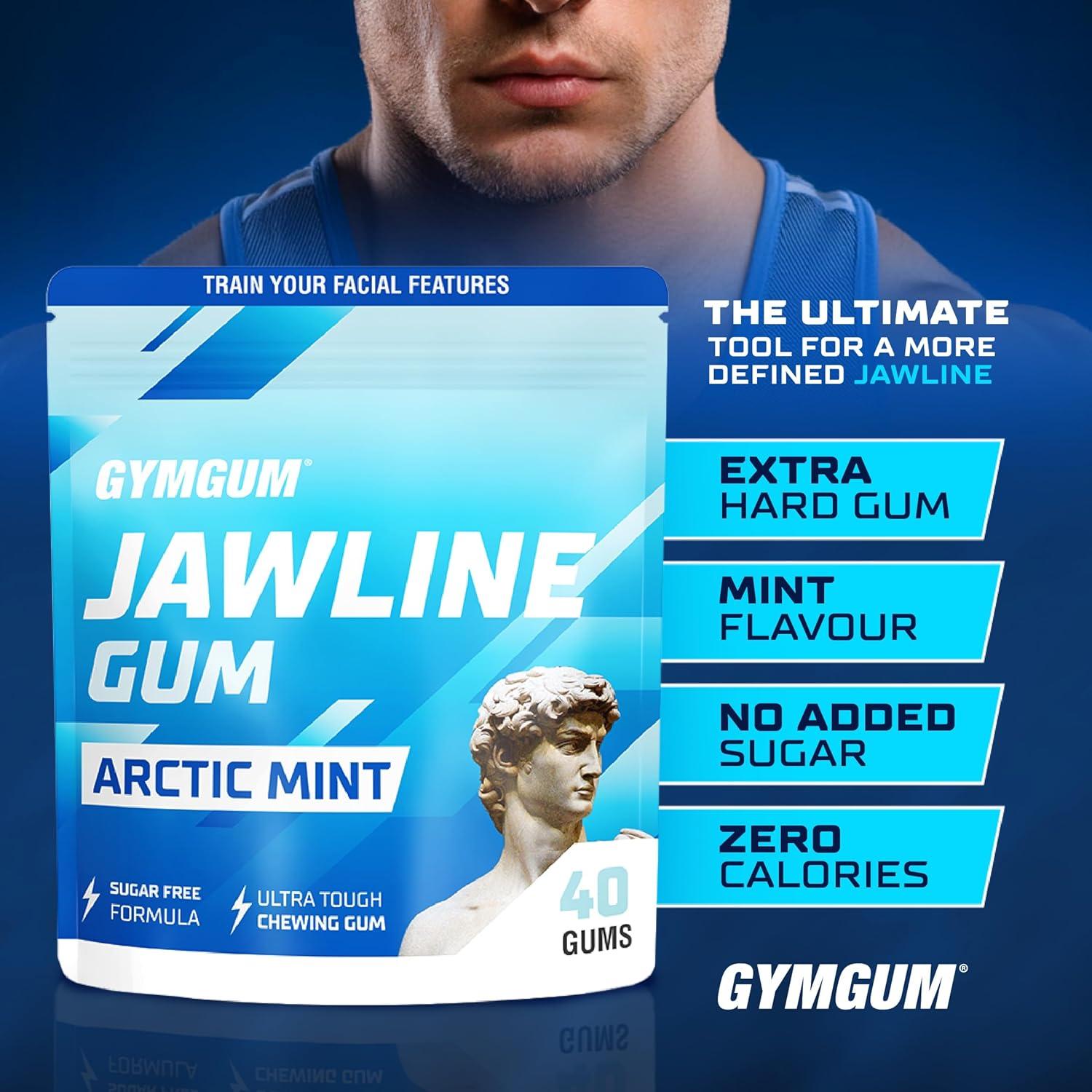 Gymgum Jawline Gum | Hard Chewing Gum For Jaw Strength | Train Your Facial Features - Mewing Jaw Gum | Ultimate Jawline Exerciser | 0 Calories & Sugar Free Hard Gum (Arctic Mint, 40 Count)