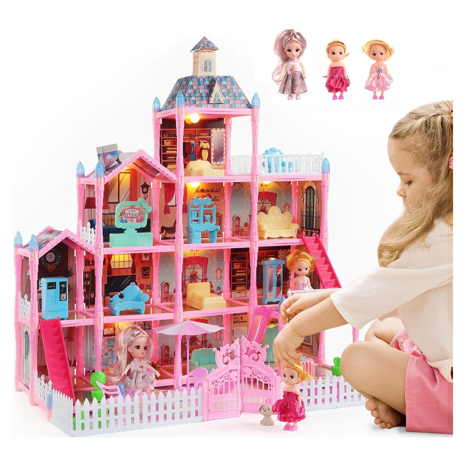 Casa de Muñecas Randhar 4 Pisos con Luces y Muebles 61x43cm