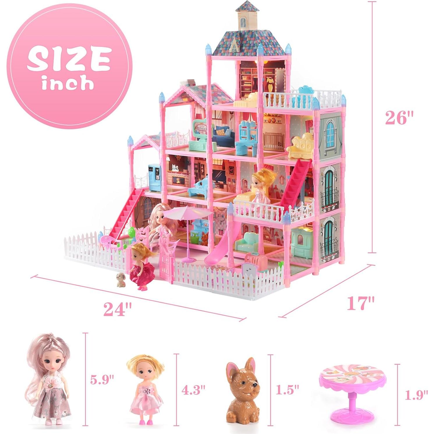 Casa de Muñecas Randhar 4 Pisos con Luces y Muebles 61x43cm