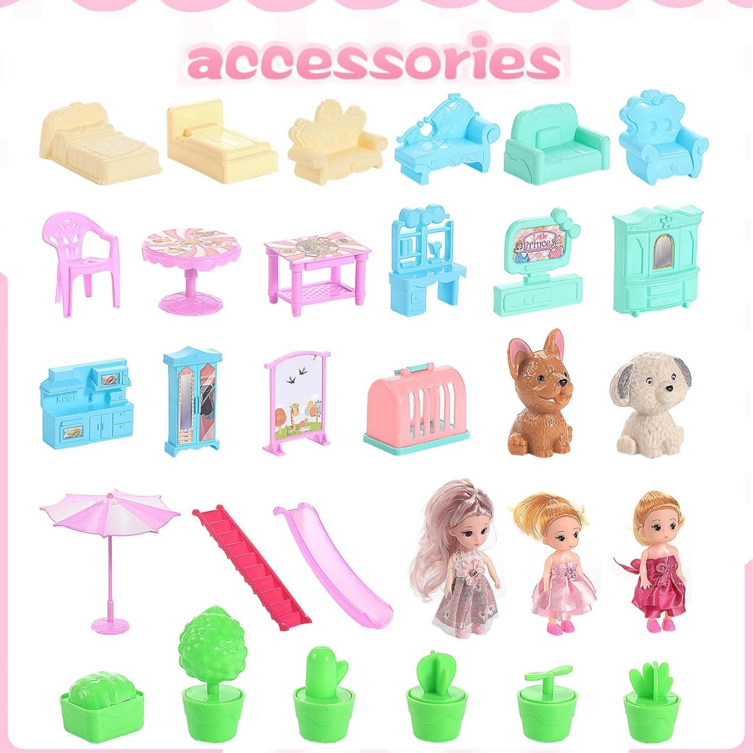 Casa de Muñecas Randhar 4 Pisos con Luces y Muebles 61x43cm