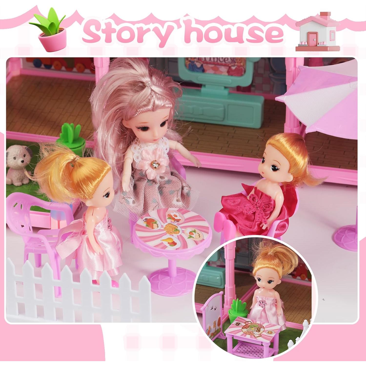 Casa de Muñecas Randhar 4 Pisos con Luces y Muebles 61x43cm