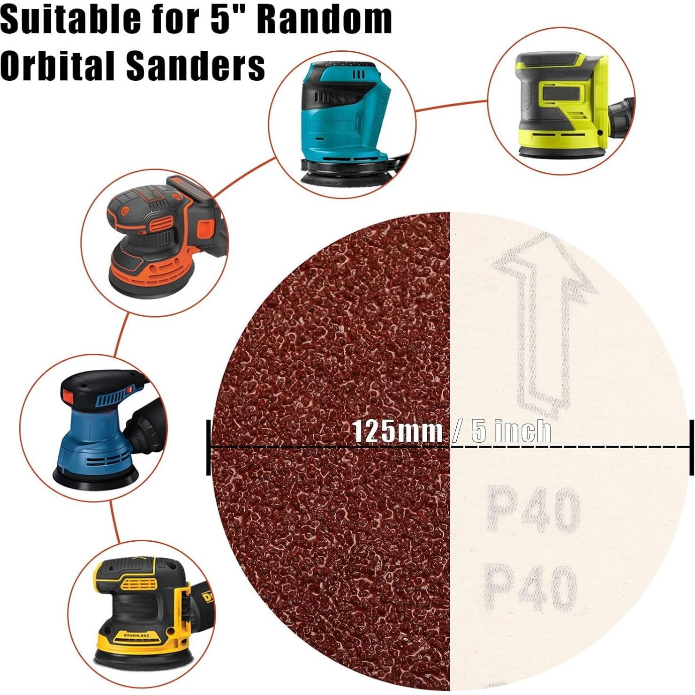 Discos de Lijado 40 Granos Szarint 12.7 cm 100 Pcs Adhesivos