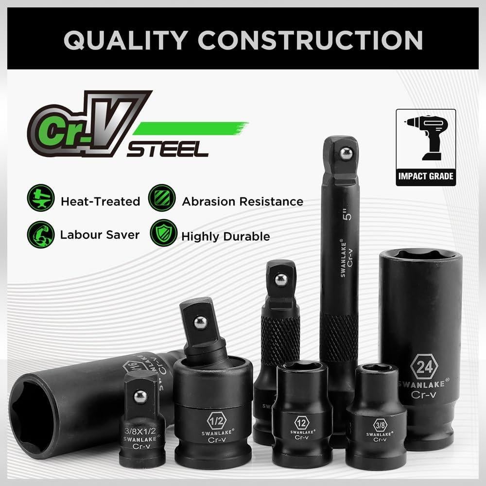 Set de Enchufes de Impacto Swanlake 1/2" 66 Piezas SAE y Métrico