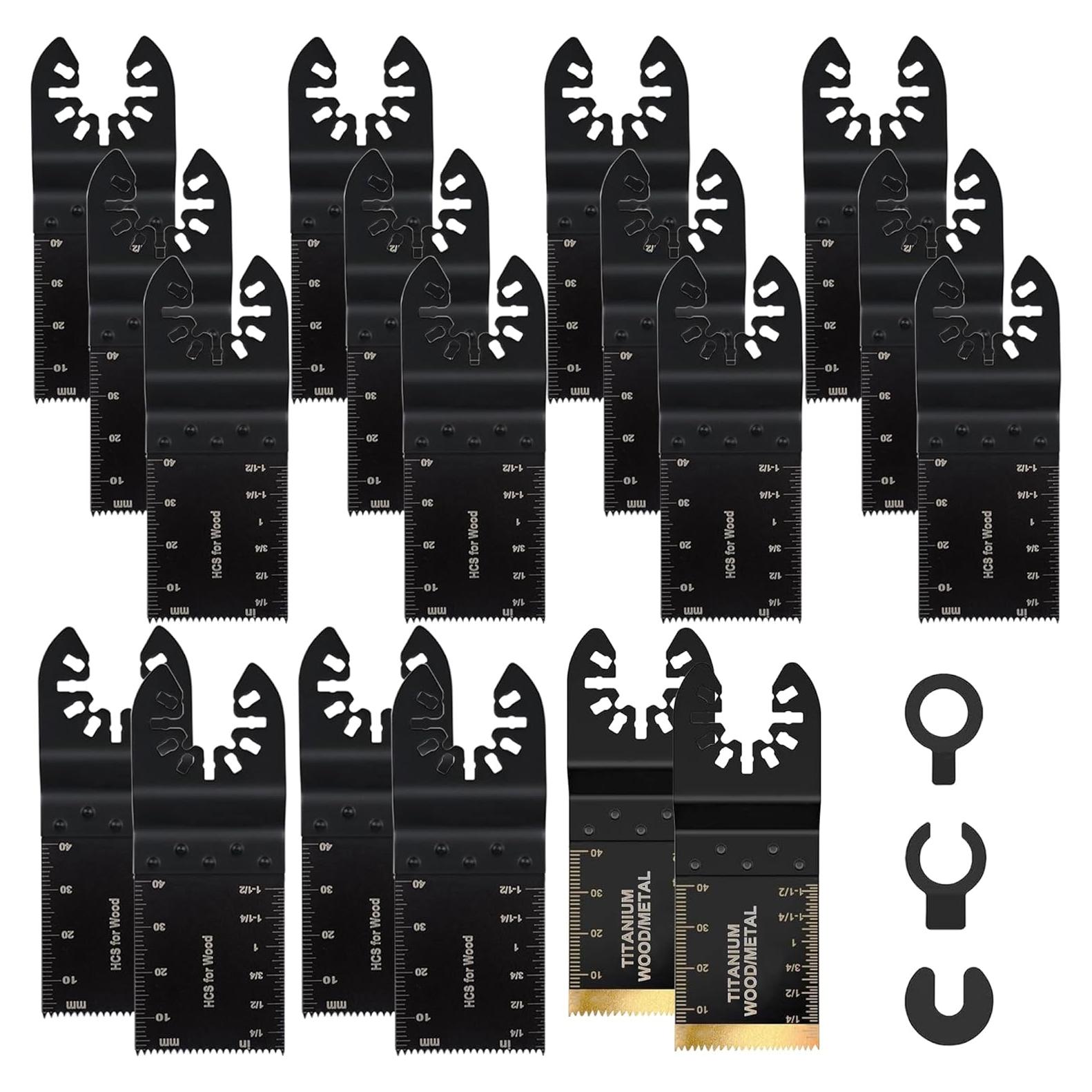 18PCS Oscillating Saw Blades, Universal Titanium Multitool Blades for Metal Nails Wood Plastic and Hard Material, Oscillating Tool Blade Kits Fit Dewalt Ryobi Milwaukee Rockwell Fein Makita