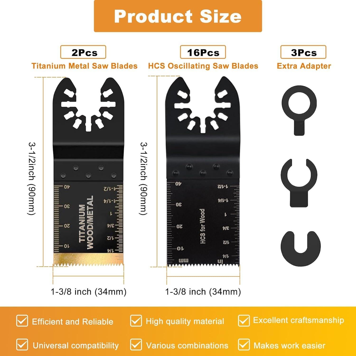 18PCS Oscillating Saw Blades, Universal Titanium Multitool Blades for Metal Nails Wood Plastic and Hard Material, Oscillating Tool Blade Kits Fit Dewalt Ryobi Milwaukee Rockwell Fein Makita