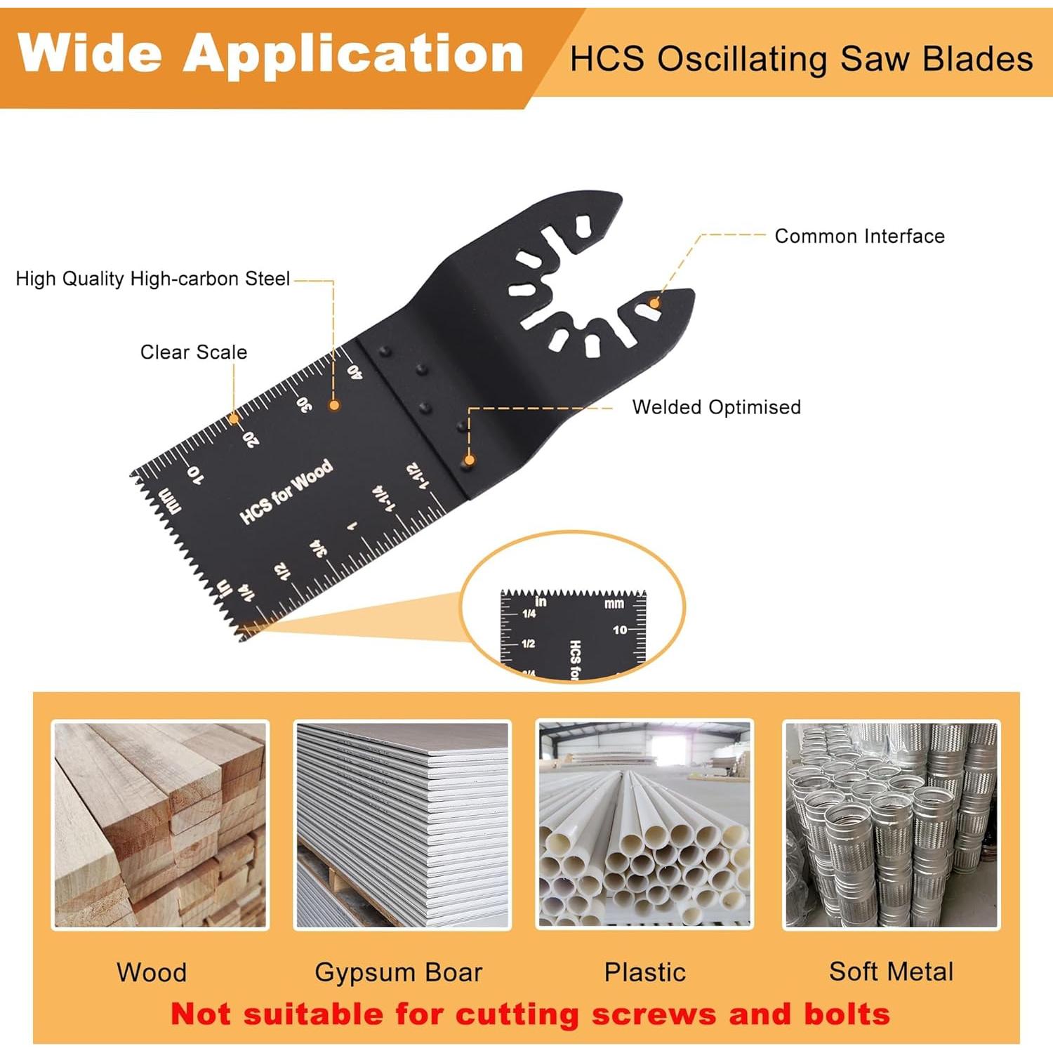 18PCS Oscillating Saw Blades, Universal Titanium Multitool Blades for Metal Nails Wood Plastic and Hard Material, Oscillating Tool Blade Kits Fit Dewalt Ryobi Milwaukee Rockwell Fein Makita