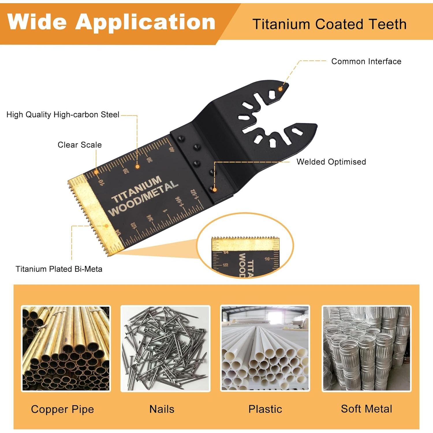 18PCS Oscillating Saw Blades, Universal Titanium Multitool Blades for Metal Nails Wood Plastic and Hard Material, Oscillating Tool Blade Kits Fit Dewalt Ryobi Milwaukee Rockwell Fein Makita