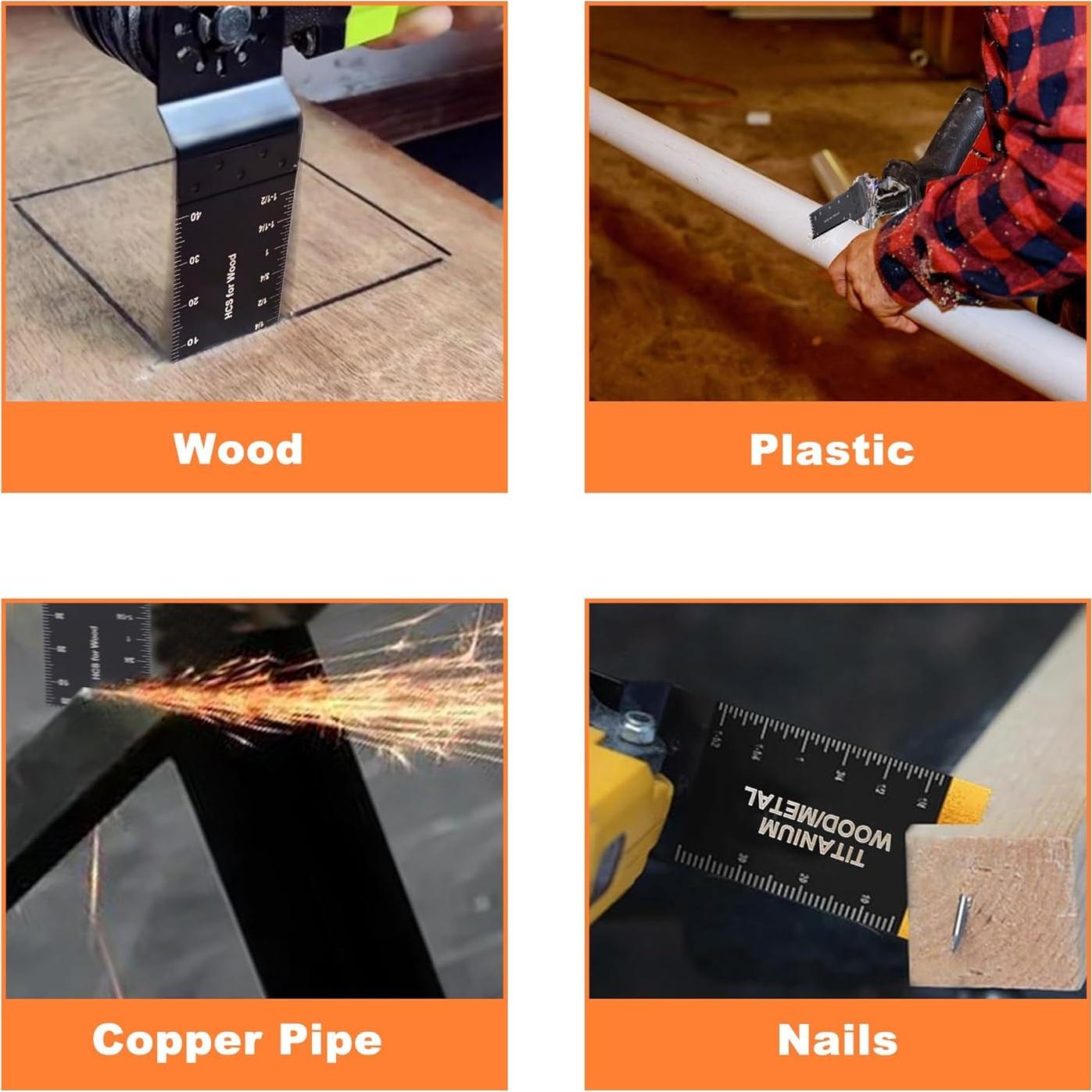 18PCS Oscillating Saw Blades, Universal Titanium Multitool Blades for Metal Nails Wood Plastic and Hard Material, Oscillating Tool Blade Kits Fit Dewalt Ryobi Milwaukee Rockwell Fein Makita