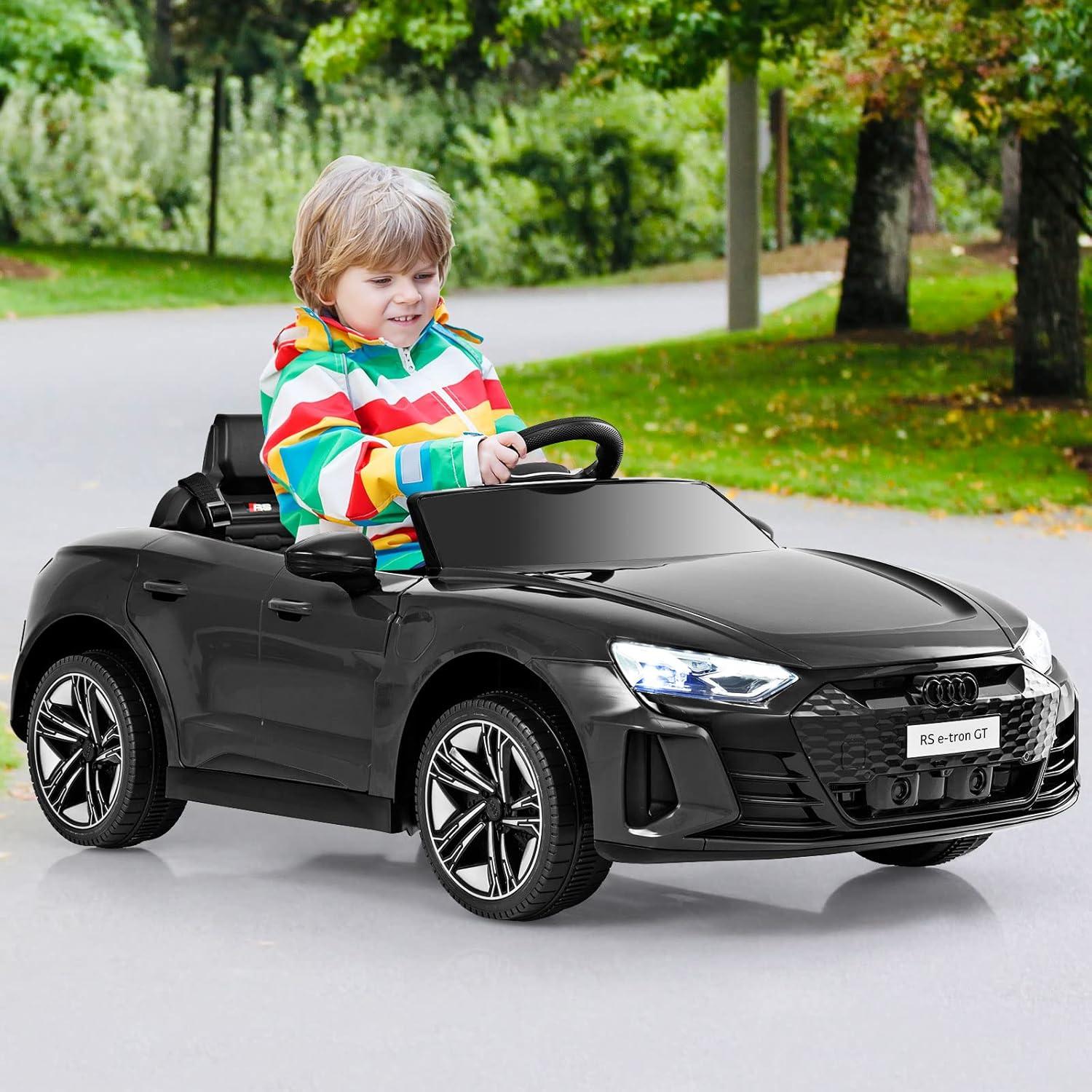 INFANS 12V Kids Ride On Car, Licensed Audi RS e-tron GT Electric Vehicle with Remote Control, Toddlers Battery Powered Toy with 4 Wheels Suspension, LED Headlight, Music, MP3, USB, TF Port (Black)