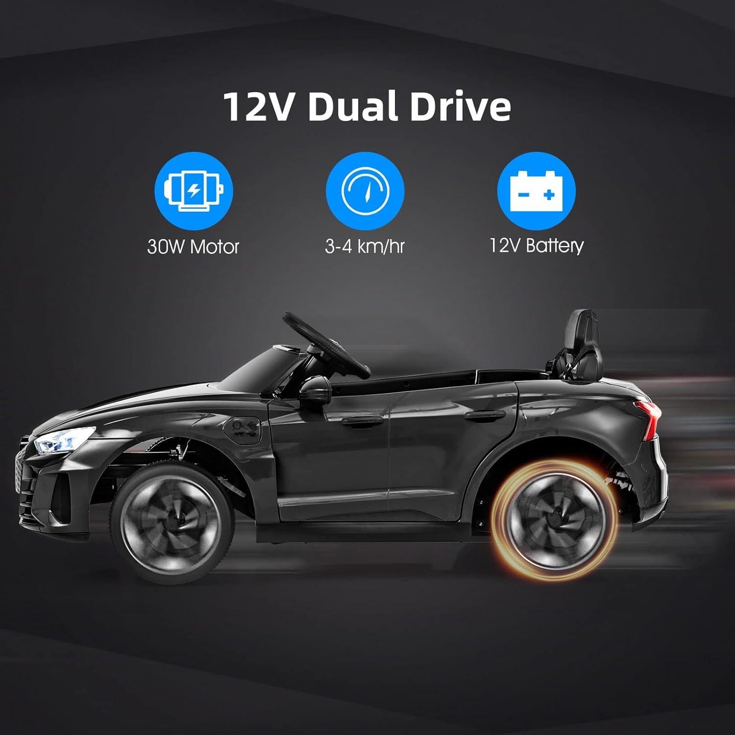 INFANS 12V Kids Ride On Car, Licensed Audi RS e-tron GT Electric Vehicle with Remote Control, Toddlers Battery Powered Toy with 4 Wheels Suspension, LED Headlight, Music, MP3, USB, TF Port (Black)