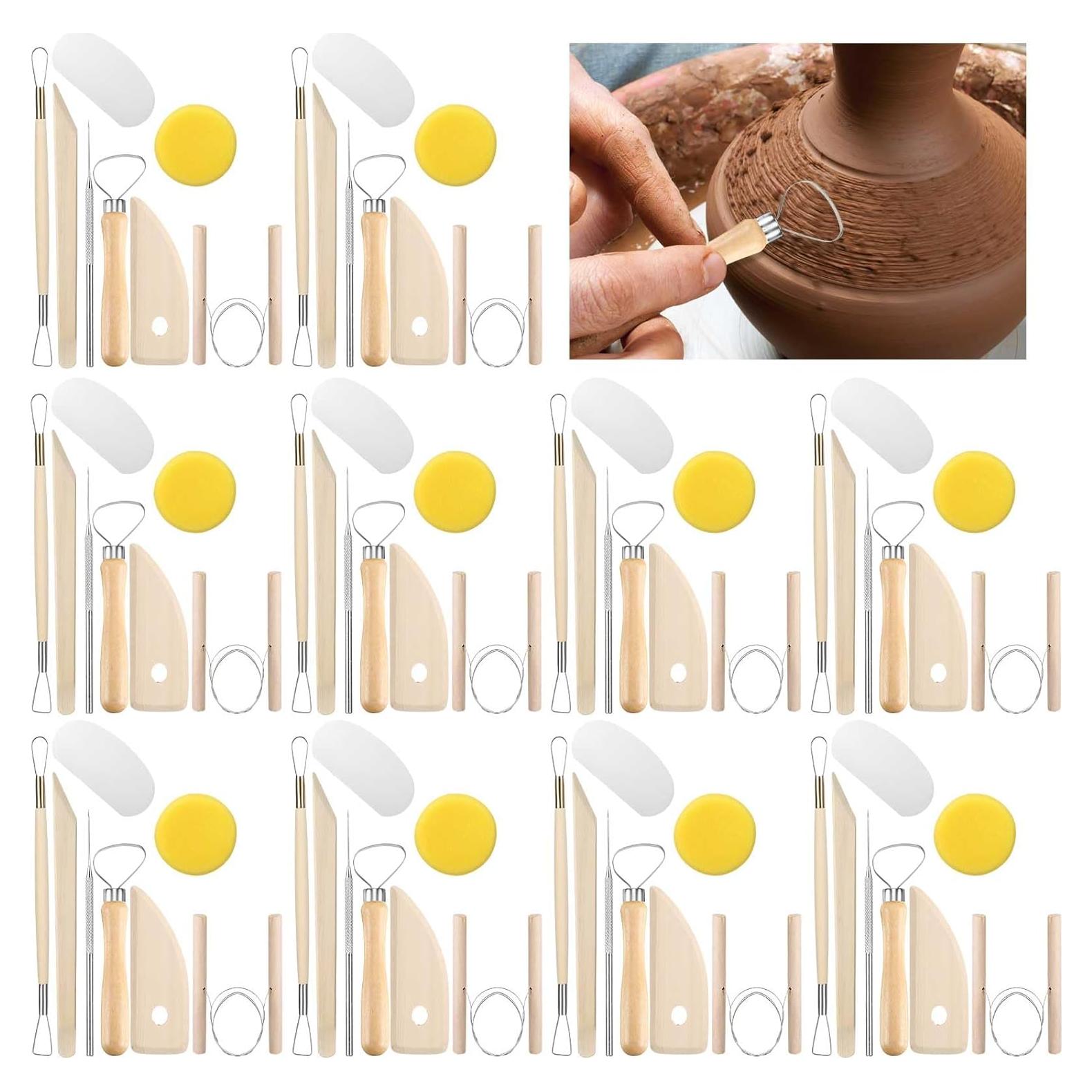 Leriton 40 Pcs Pottery Tool Kit Sculpting Clay Tool Includes Clay Cutting Modeling Trimming with Wooden Handles Carving Kit for School College Beginners Carving Shaping