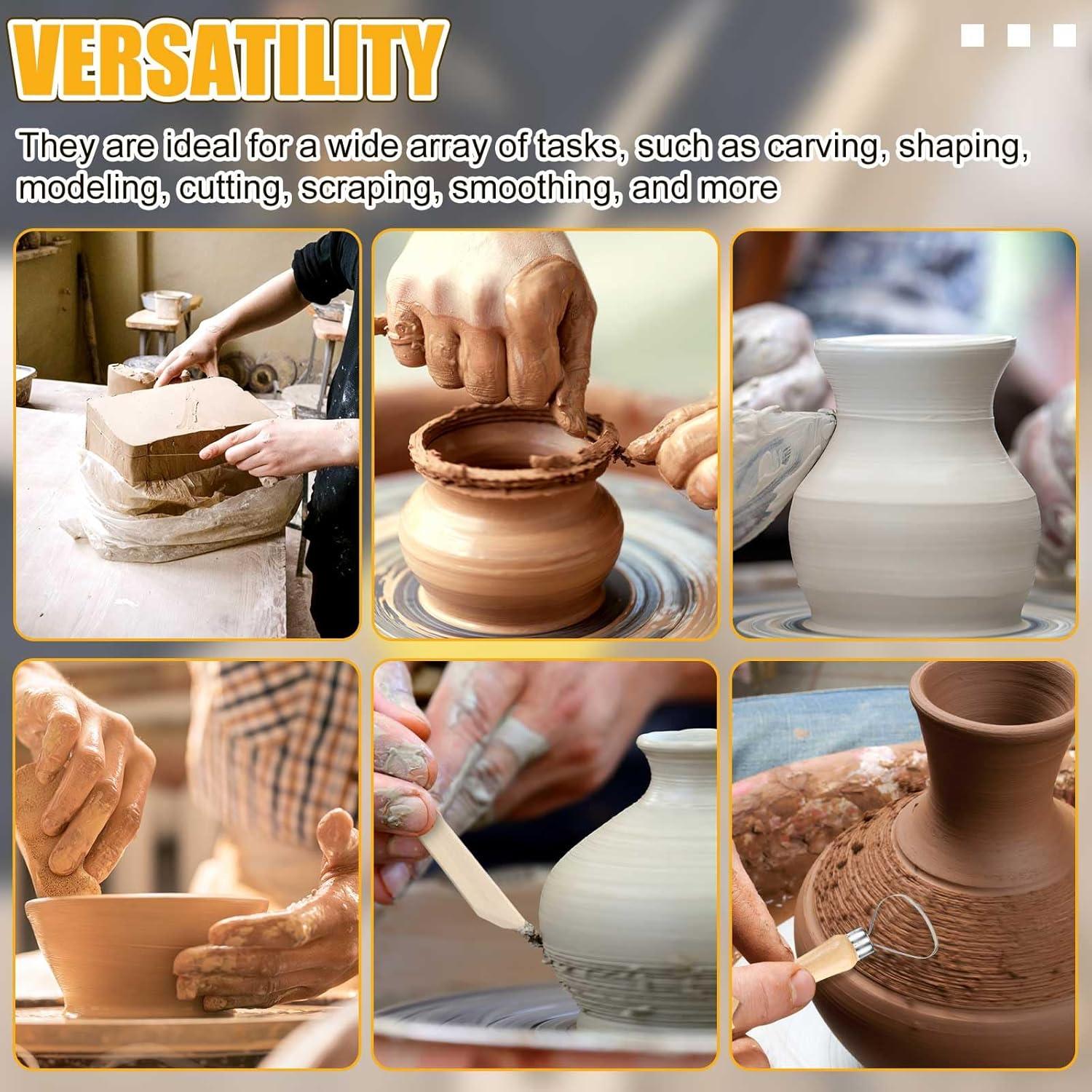 Leriton 40 Pcs Pottery Tool Kit Sculpting Clay Tool Includes Clay Cutting Modeling Trimming with Wooden Handles Carving Kit for School College Beginners Carving Shaping