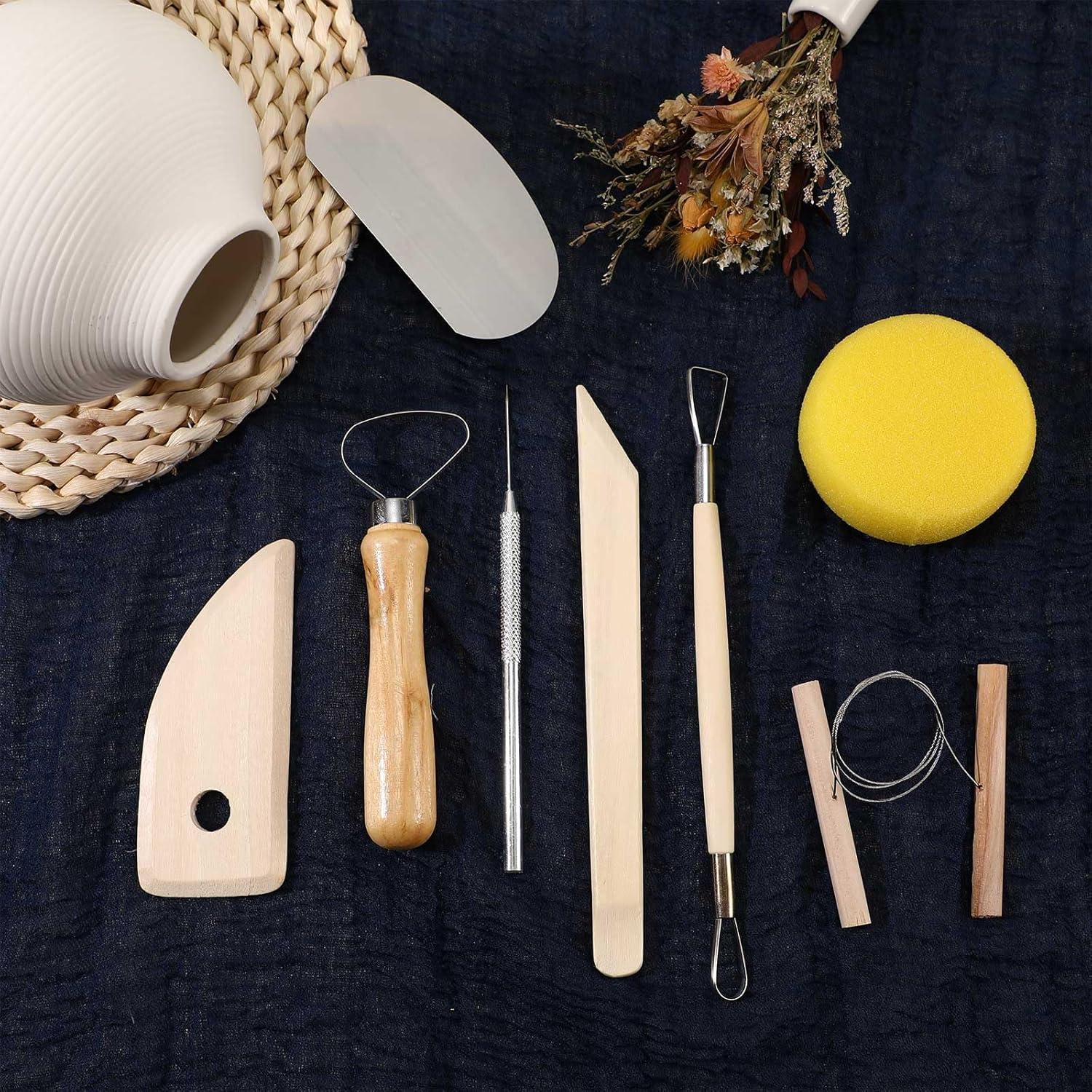 Leriton 40 Pcs Pottery Tool Kit Sculpting Clay Tool Includes Clay Cutting Modeling Trimming with Wooden Handles Carving Kit for School College Beginners Carving Shaping