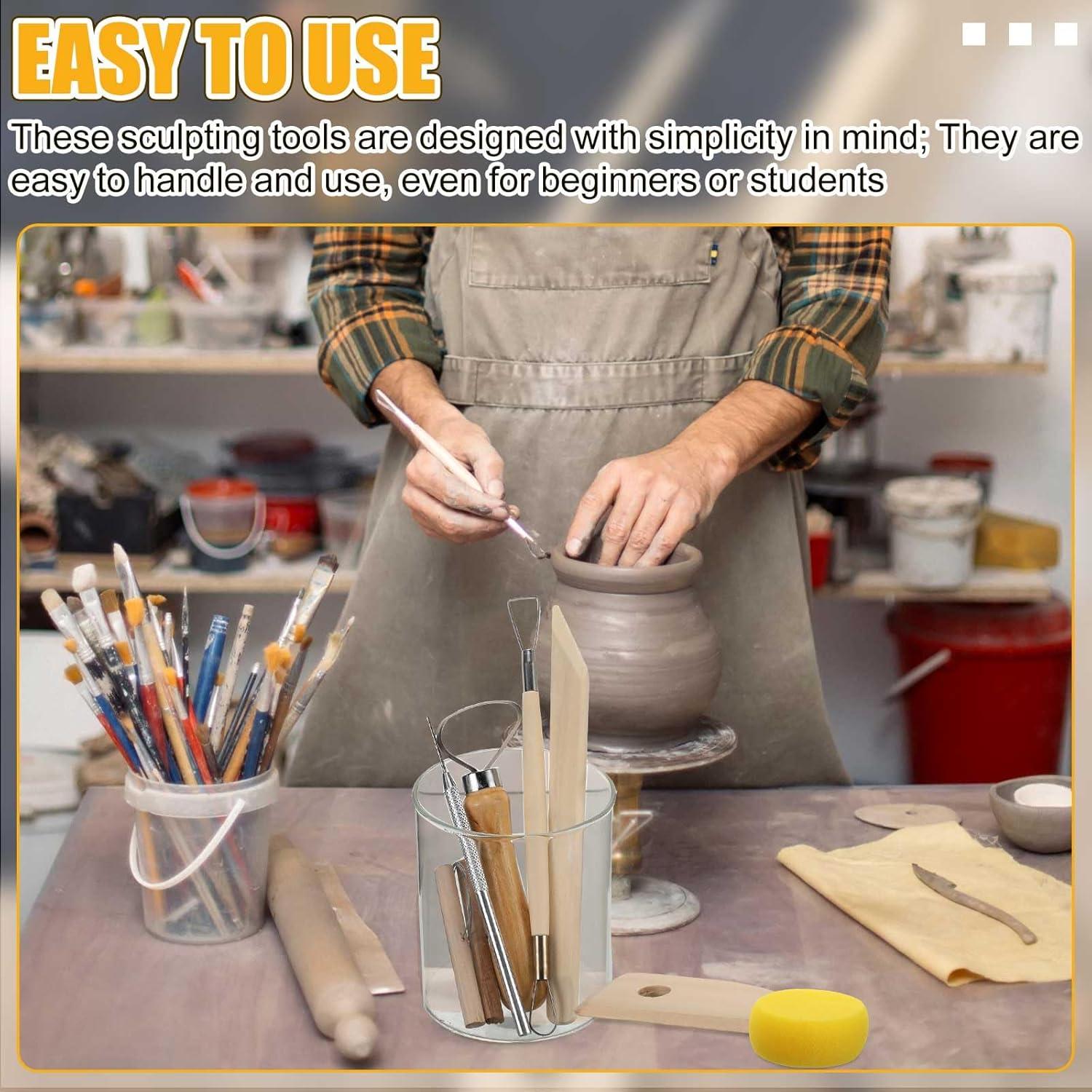 Leriton 40 Pcs Pottery Tool Kit Sculpting Clay Tool Includes Clay Cutting Modeling Trimming with Wooden Handles Carving Kit for School College Beginners Carving Shaping