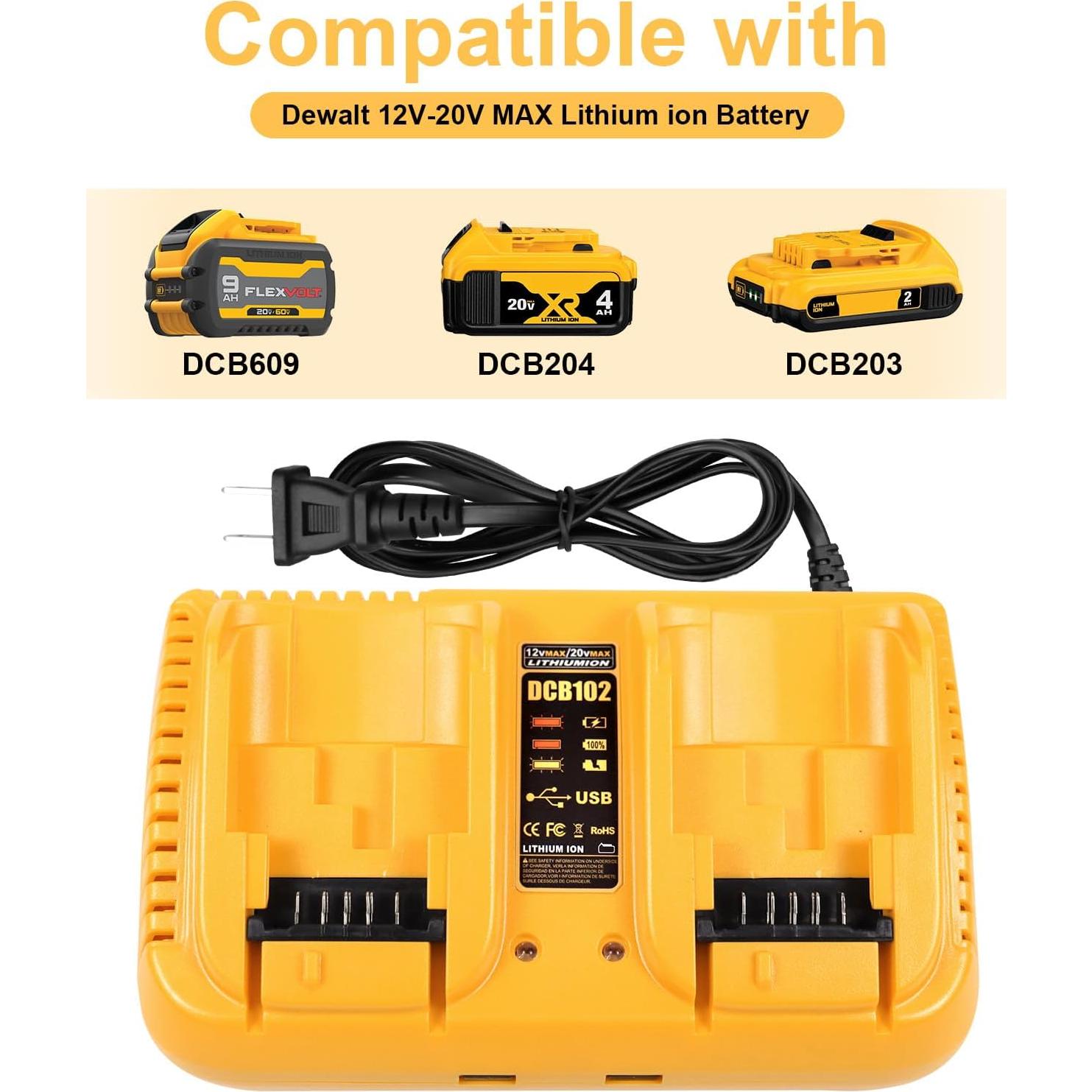 Cargador Rápido HSYFUNA DCB102 para Batería Dewalt 12V-20V-60V