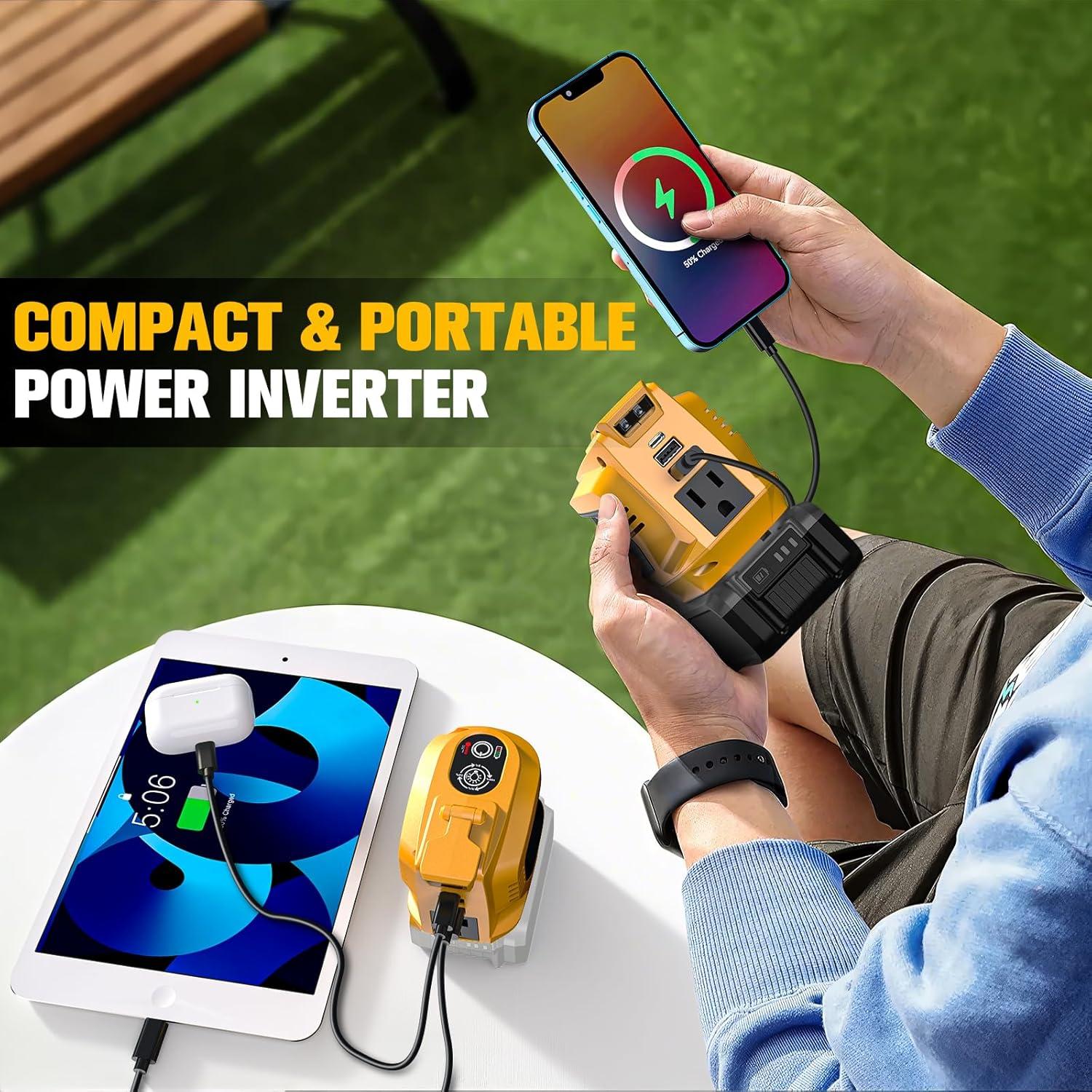 Inversor de Potencia 200W Ecarke para Baterías DeWalt 20V