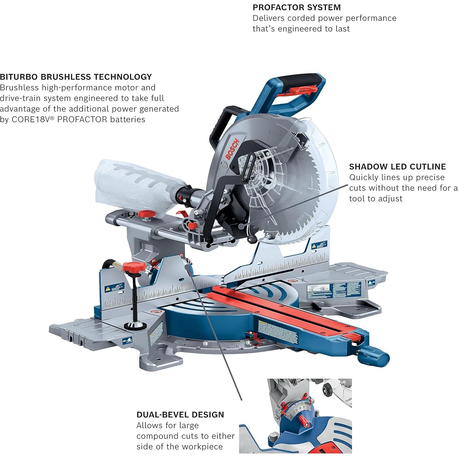 BOSCH GCM18V-12SDN14 PROFACTOR™ 18V 12 In. Dual-Bevel Slide Miter Saw Kit with (1) CORE18V® 8 Ah High Power Battery