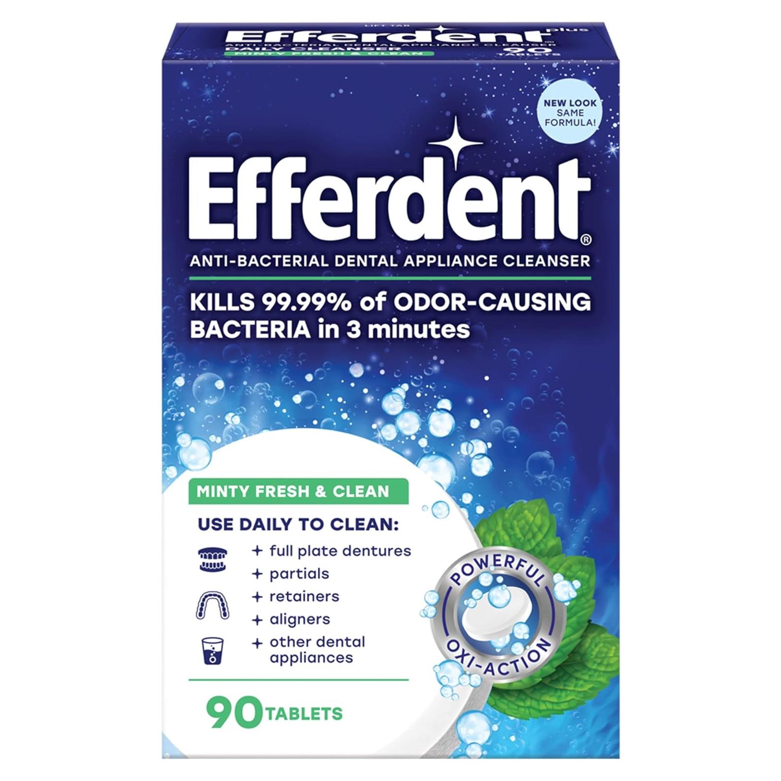 Tabletas limpiadoras Efferdent 90 unidades sabor menta