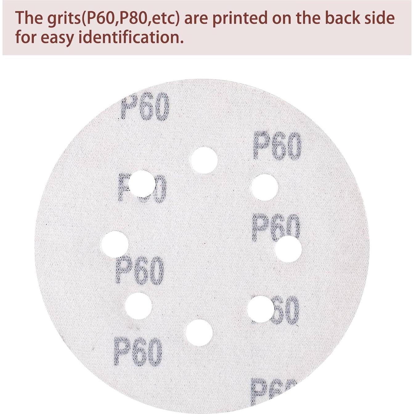 150pcs 60 Grit Sanding Discs, 5-Inch 8-Hole Sandpaper, for Woodworking or Automotive
